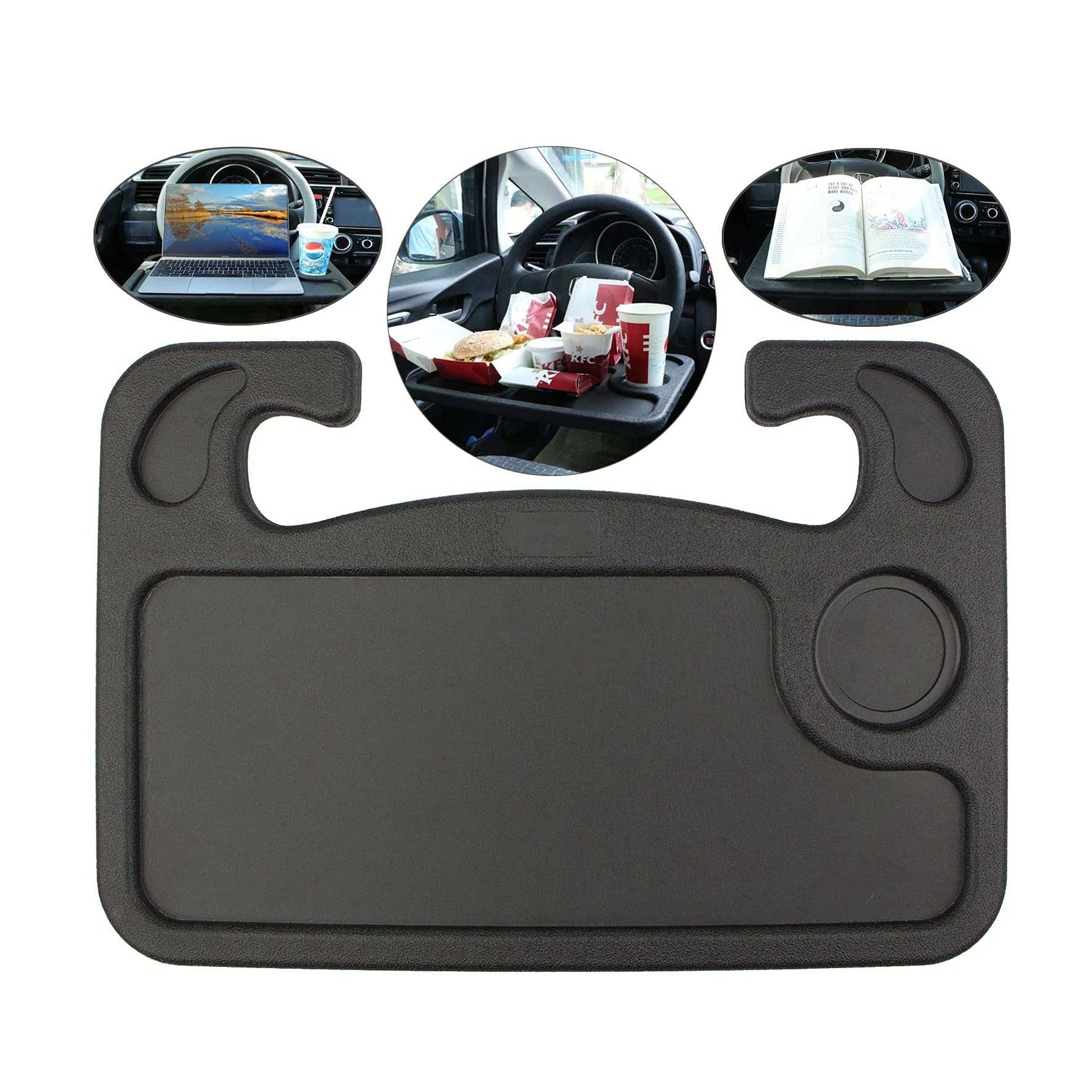 Tesla Model 3/Y Steering Wheel Tray - Portable Laptop Desk & Food Table for Car Travel - Black Multi-Functional Accessory for Work, Dining & Road Trips
