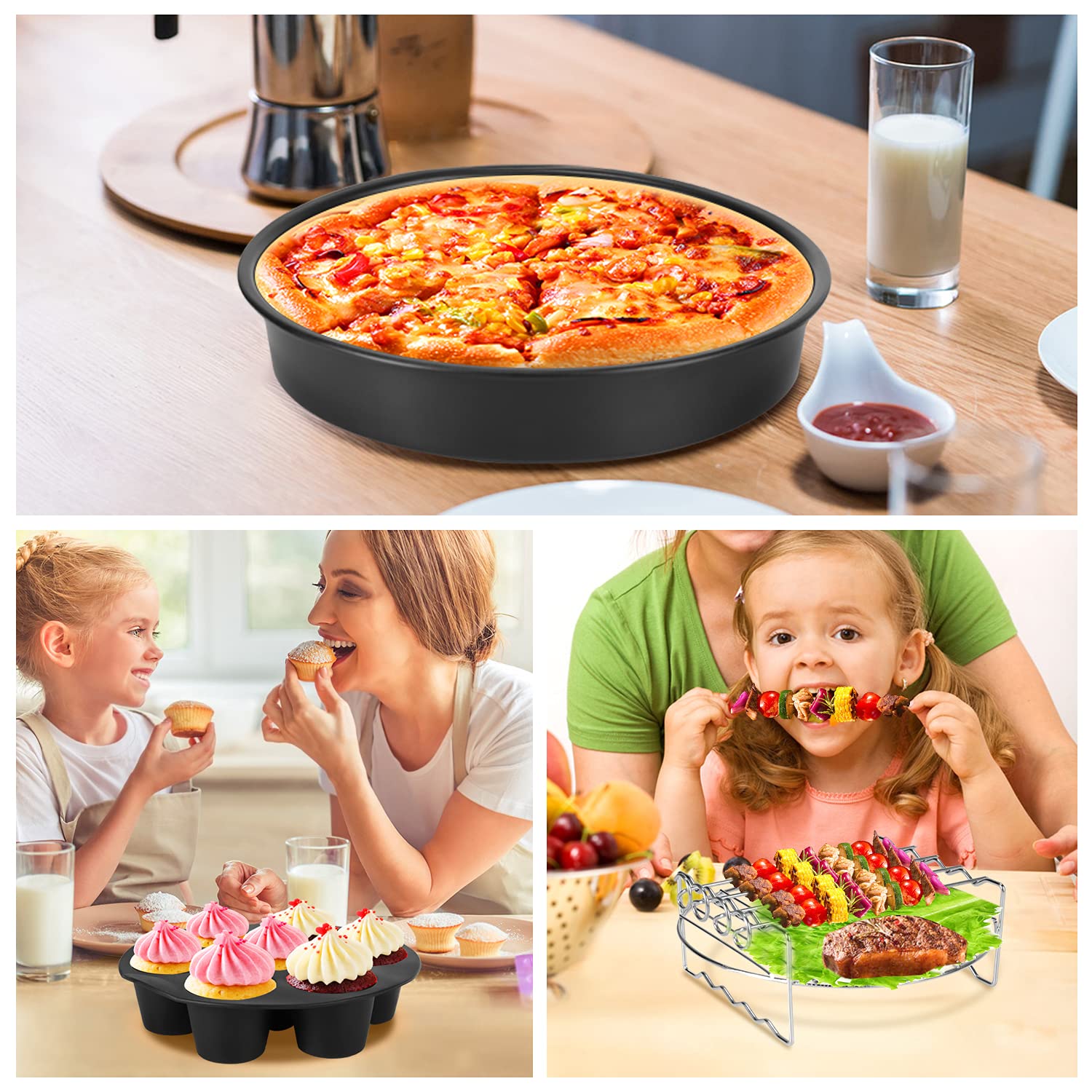 14-Piece Air Fryer Accessories Set for KitchenAid - Non-Stick Coating, Includes Pizza Pan, Baking Tray & Metal Rack - Compatible with 3.7-6.8QT Air Fryers - Perfect for Baking, Roasting & Healthy Cooking