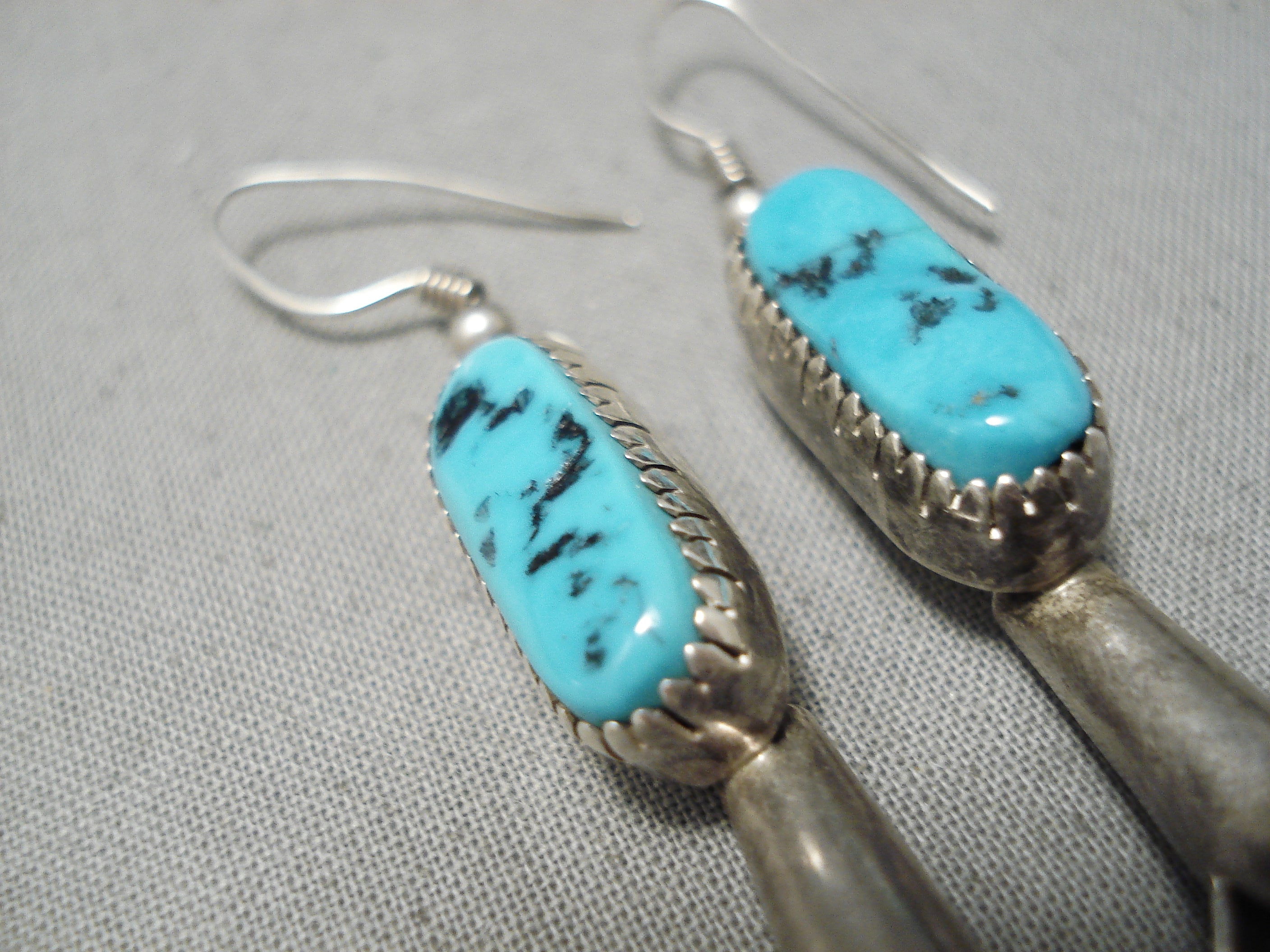 Vintage Navajo Sterling Silver Long Turquoise Native American Earrings – Handmade Southwest Jewelry for Women – Perfect for Boho, Festival & Everyday Wear