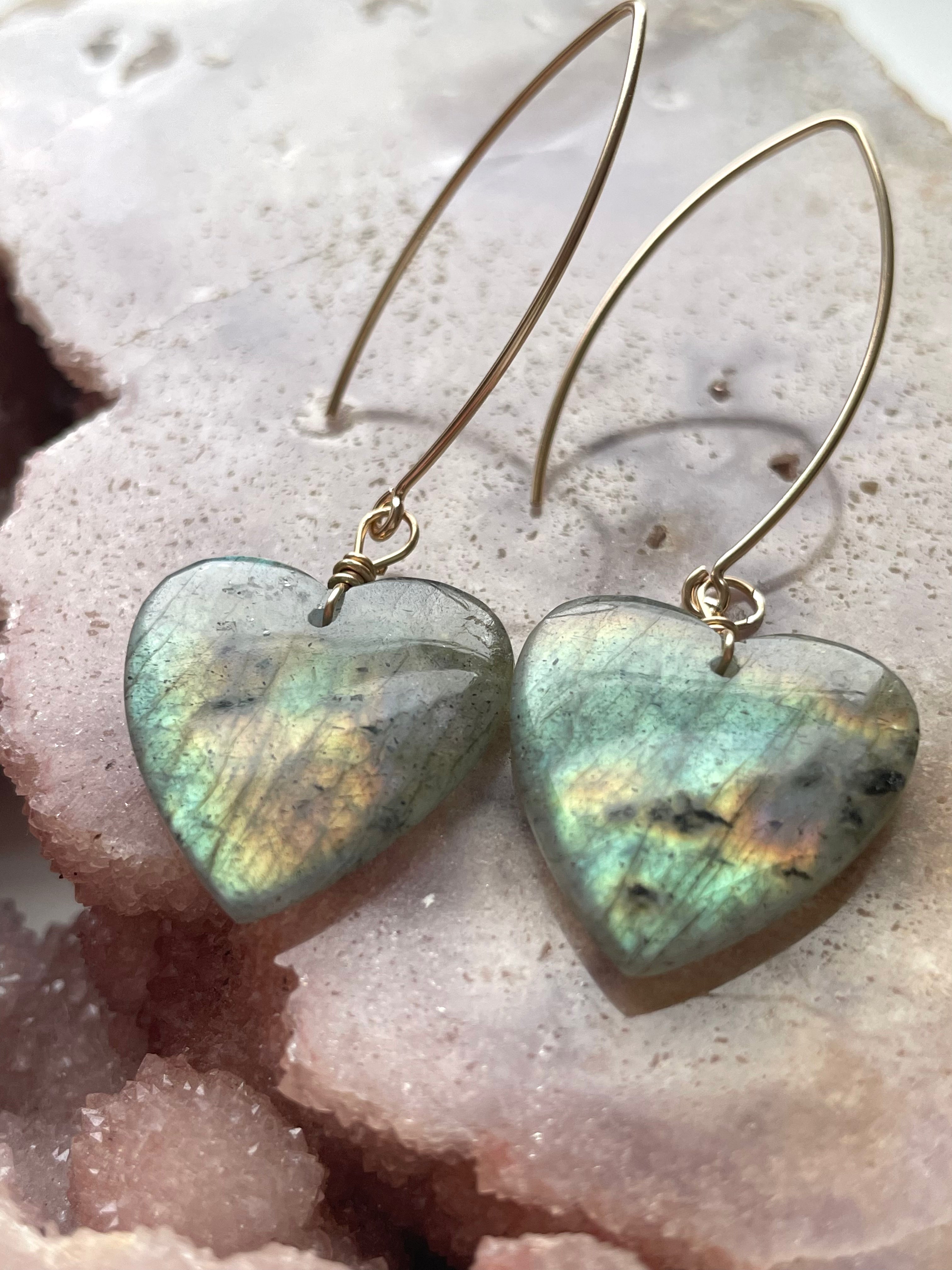 Gold Labradorite Dangle Drop Crystal Earrings for Women - Elegant Bohemian Jewelry for Party, Wedding & Everyday Wear