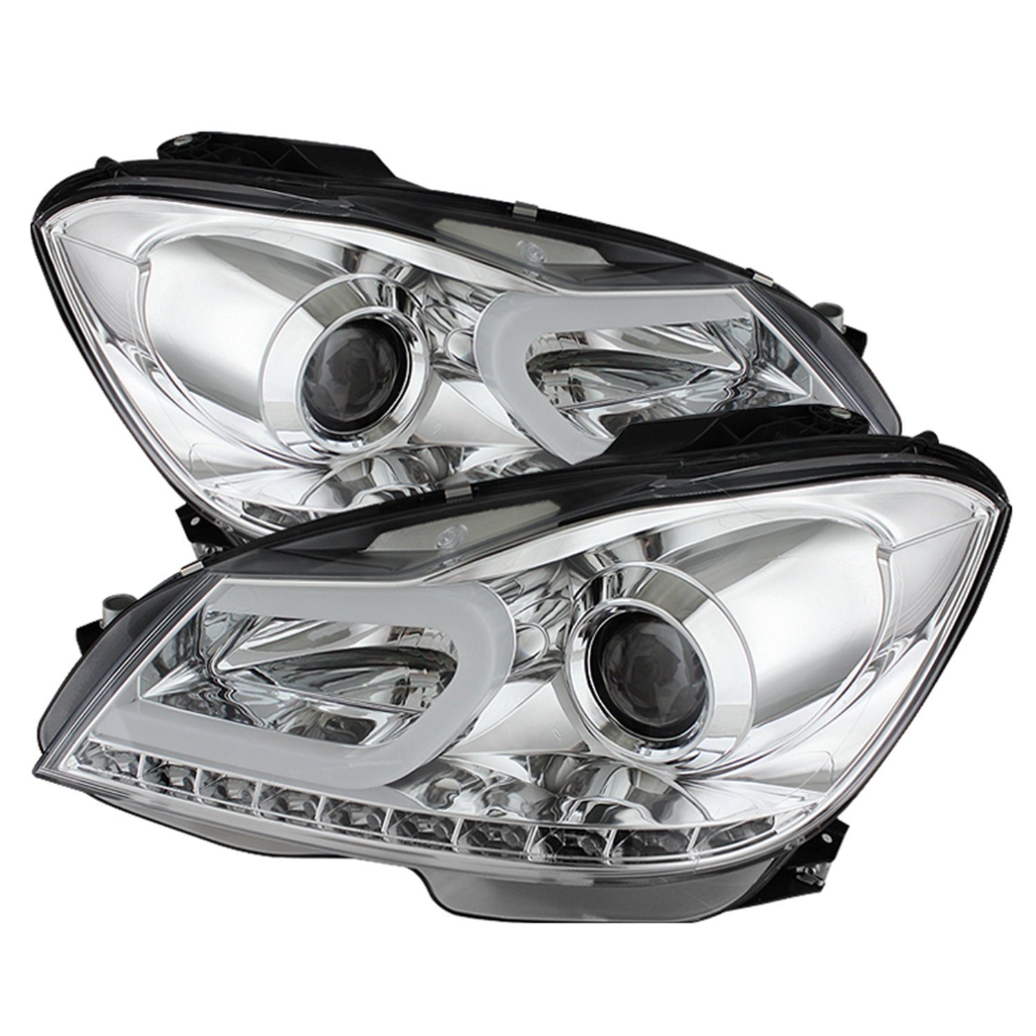 Mercedes W204 C-Class Halogen Headlights - DRL Chrome for 2012-2013 Models - Easy Installation