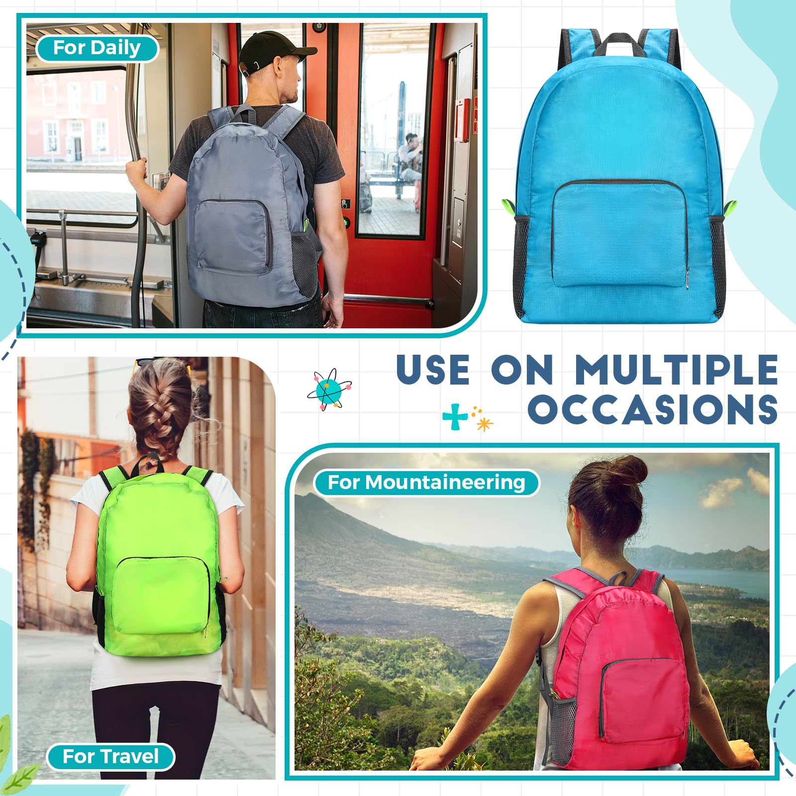 Jexine 10 Pack 16.5 Inch Lightweight Backpacks for Adults - Bulk Multicolor Basic Travel Backpacks, School Book Bags & Outdoor Hiking Daypacks