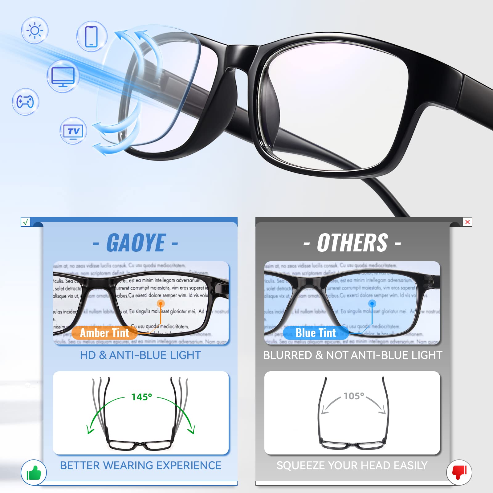 Gaoye Blue Light Blocking Reading Glasses for Men & Women - Computer Glasses with Anti-UV Protection for Screen Time, Office Work & Digital Eye Strain Relief