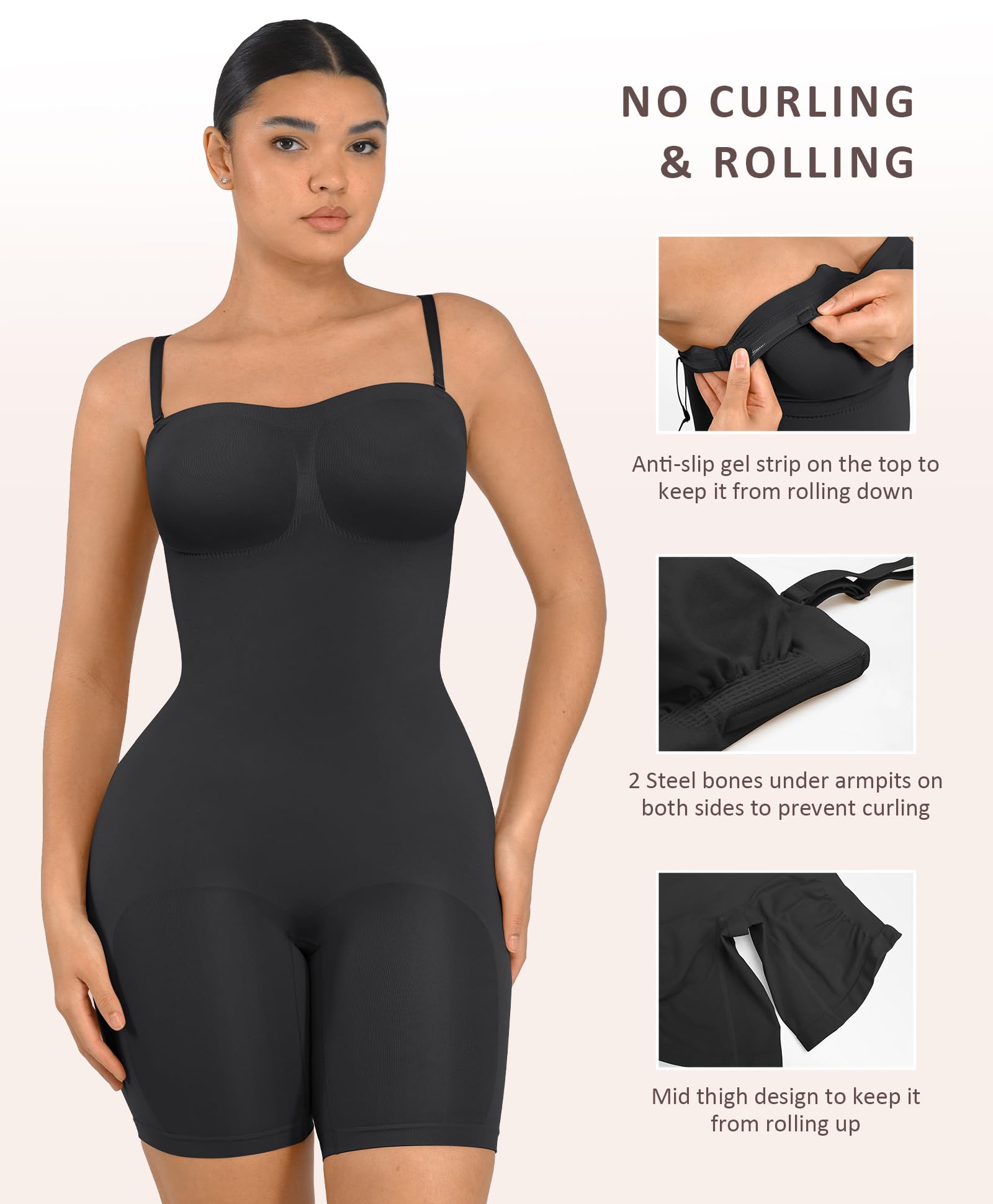 FeelinGirl Women's Tummy Control Shapewear Bodysuit - Strapless & Seamless Body Shaper with Removable Straps | Perfect for Wedding, Evening Dresses & Special Occasions