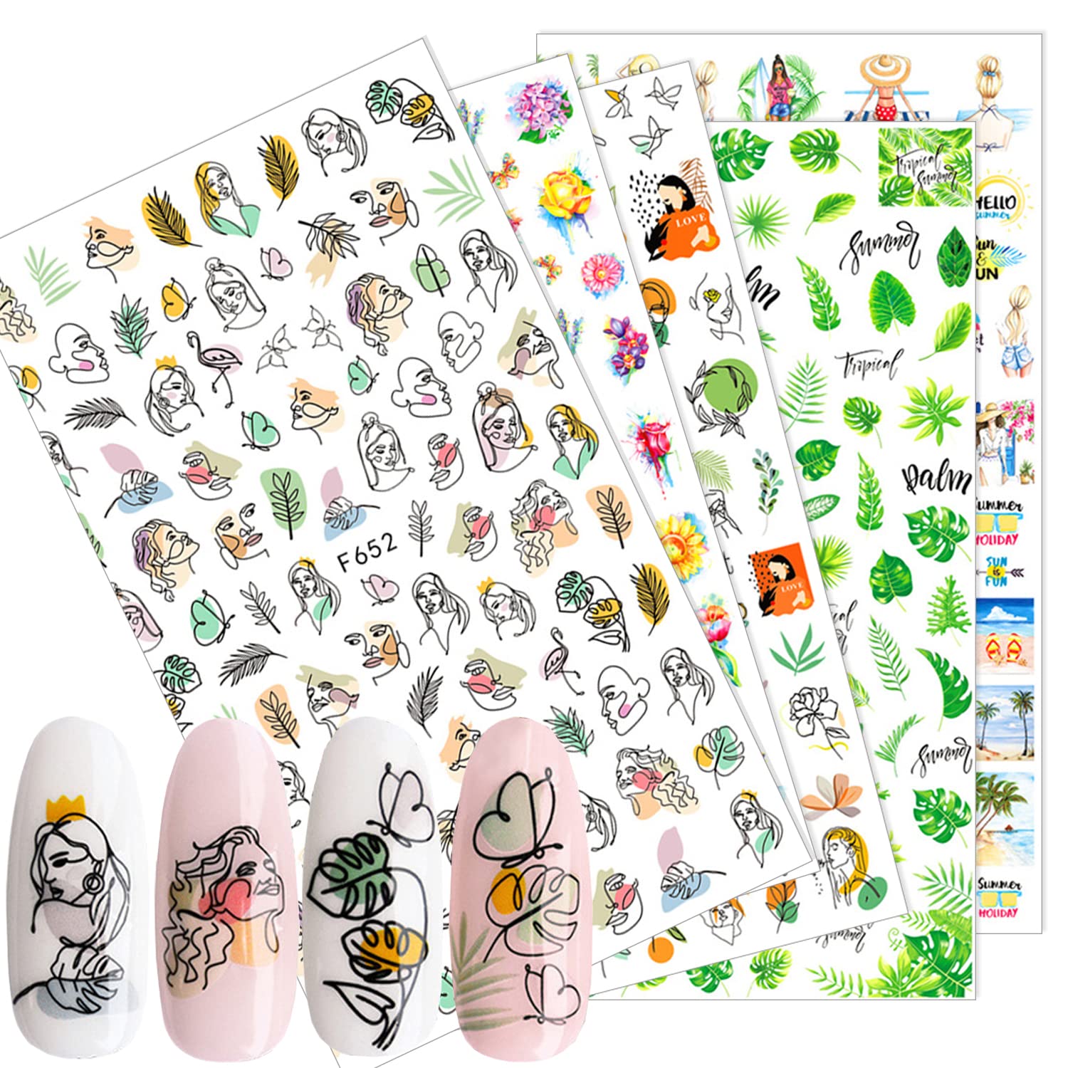 Abstract Face Nail Stickers - 3D Self-Adhesive Nail Art for Women | DIY French Manicure & Summer Designs