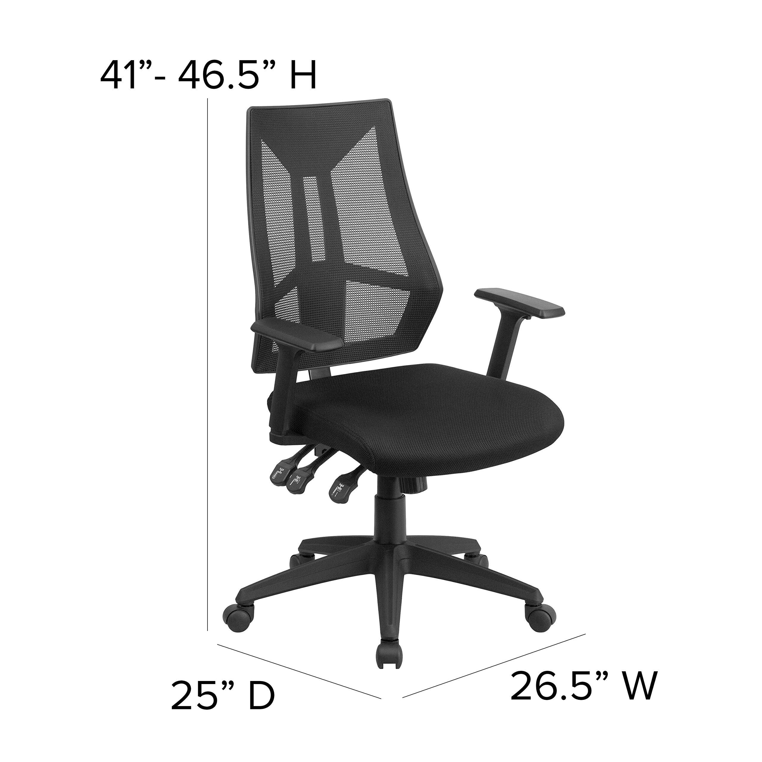 High Back Black Mesh Ergonomic Office Chair with Adjustable Arms - Comfortable Task Chair for Home & Office Workspace