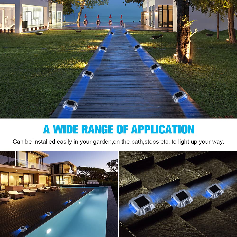 VOLISUN 12-Pack Solar Powered LED Deck Lights - IP67 Waterproof Outdoor Pathway Lighting for Driveway, Sidewalk, Garden, Yard & Dock - Blue Solar Step Lights for Night Safety & Landscape Decoration