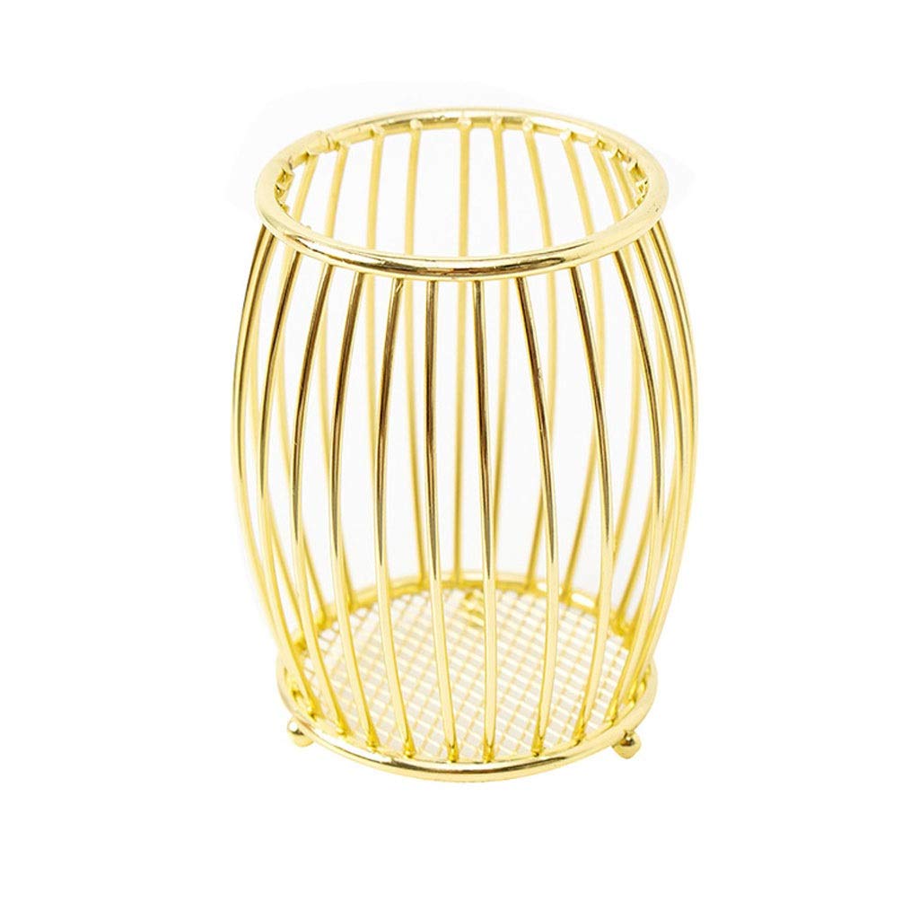 JFGJL Rose Gold & Gold Wire Metal Pencil Holder - Stylish Drum-Shaped Desk Organizer for Pens, Makeup Brushes | Perfect for Office & Home Decor | Elegant Gift Idea for Professionals & Students