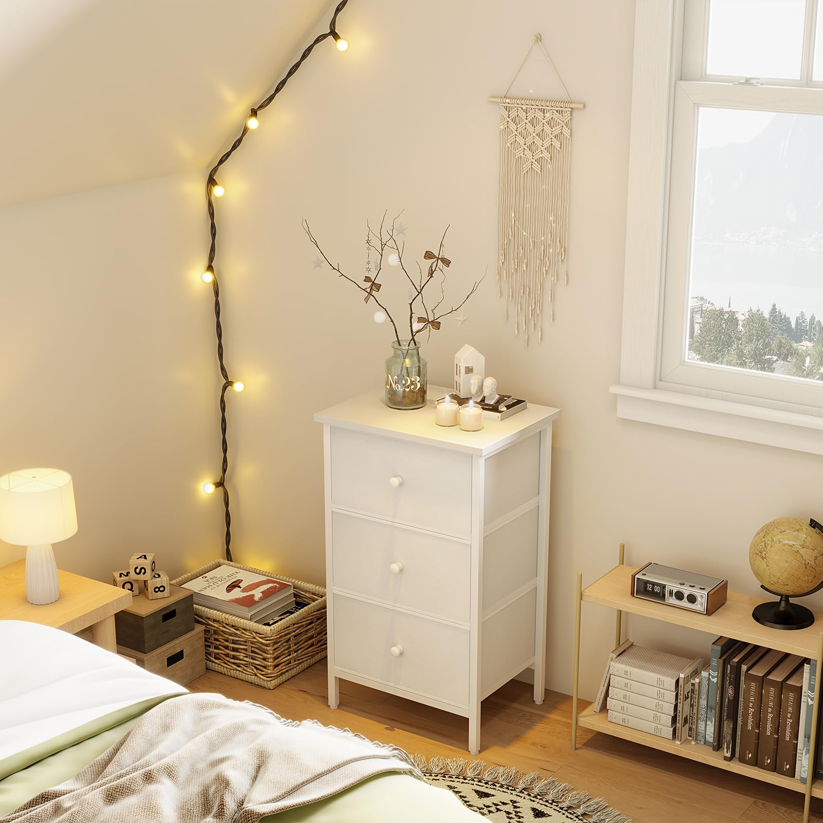 BOLUO White Night Stand with 3 Drawers, Modern Bedside Table for Bedroom, Closet & Dorm - Perfect for Storage, Reading & Displaying Decor