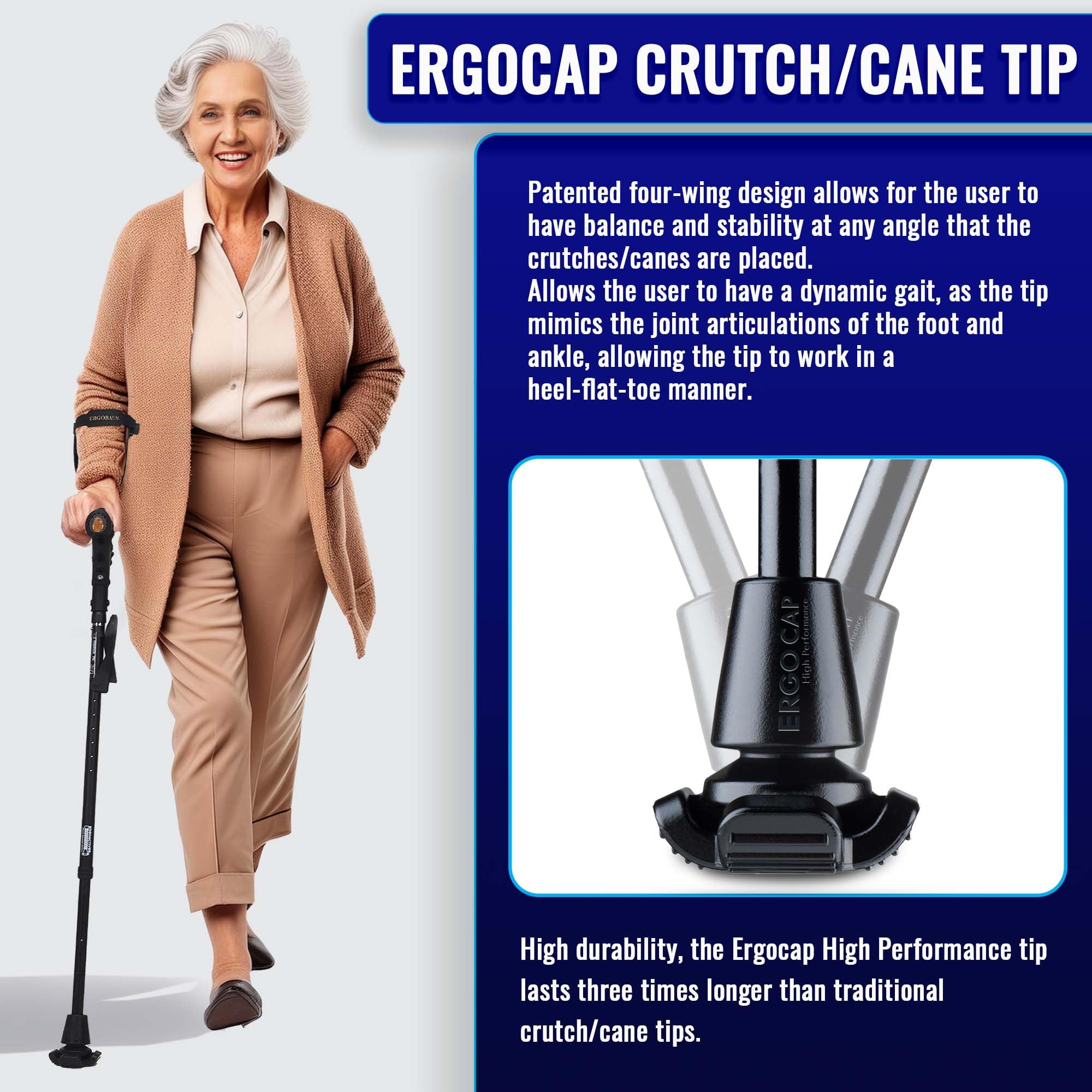 New Generation Ergobaum Perfect Cane - Ergonomic Crutch & Walking Cane for Extra Balance & Support (Single Unit) | Ideal for Seniors, Injury Recovery & Mobility Assistance