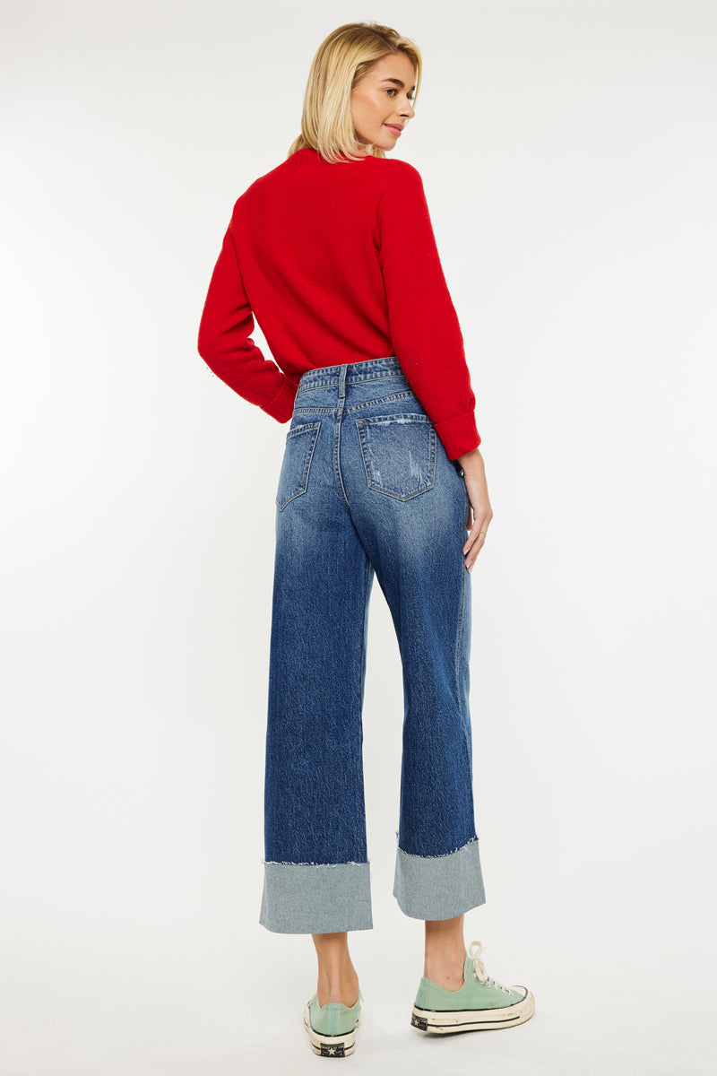 90s Vintage Lynn Cropped Wide Leg Jeans for Women - Retro High Waist Distressed Denim Pants - Perfect for Casual Outfits & Streetwear Fashion