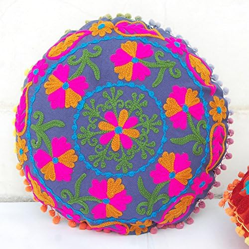 Handmade Jaipur Boho Round Suzani Pillow Covers 16