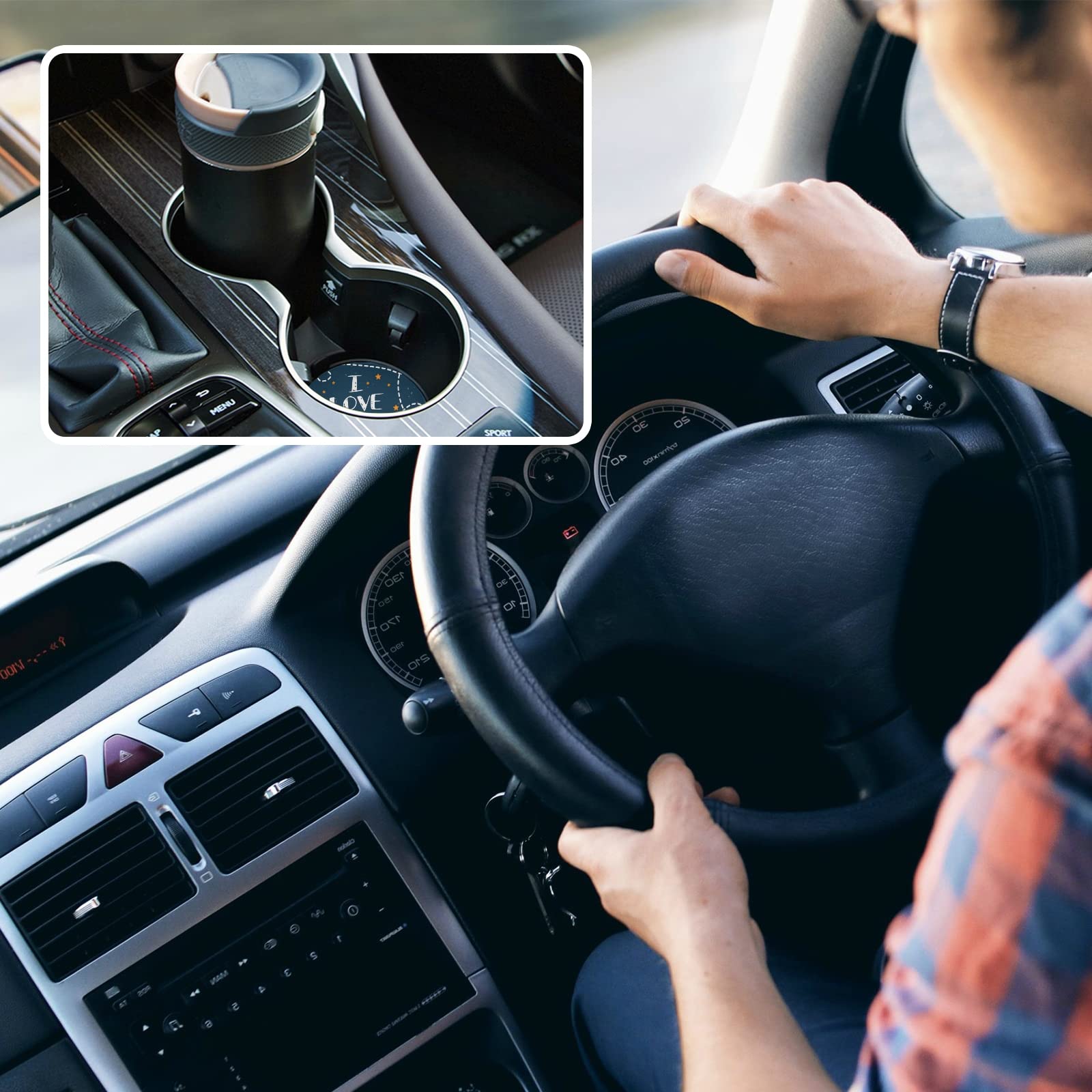 Valentine's Day Moon Rocket Car Coasters 2PCs - Absorbent Cup Mats with Cork Back for Cars