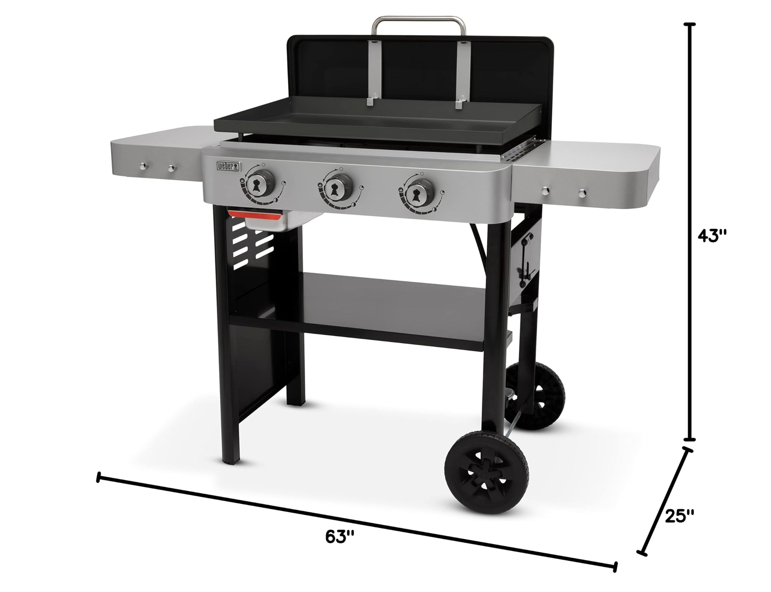Weber 28 Inch 3-Burner Black Gas Griddle for Outdoor Cooking, Backyard BBQ, and Camping - Perfect for Patio, Tailgating, and Family Gatherings