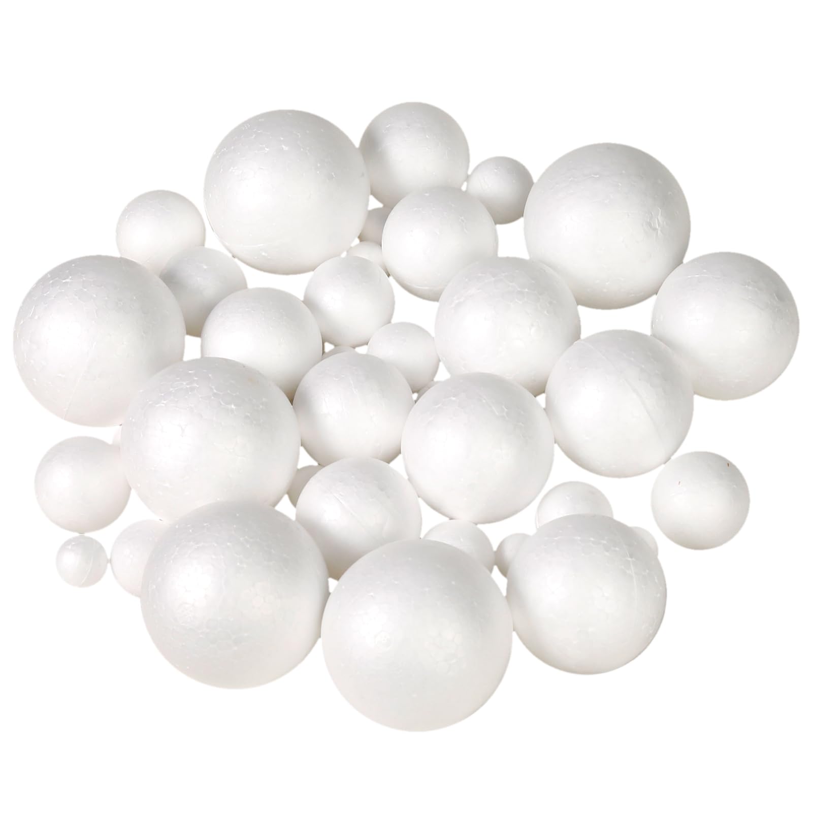 Ayfjovs 36-Piece Assorted Foam Ball Set (0.8-2.7 inch / 2-7cm) - White Polystyrene Craft Balls for DIY Christmas Decorations, School Projects, Party Supplies & Home Crafts - Perfect for Ornaments, Centerpieces & Classroom Activities