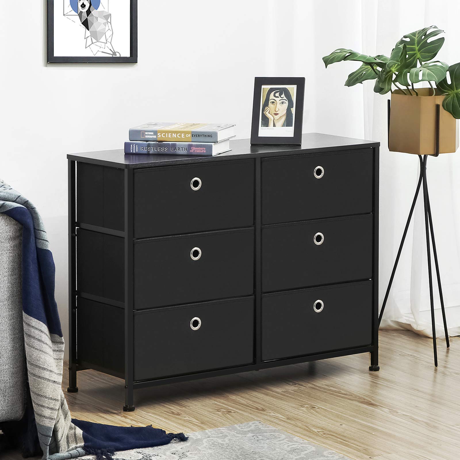 SONGMICS Nightstand with Drawer and 3-Tier Dresser Storage Bundle - 6 Drawers for Bedroom Organization | Space-Saving Furniture for Small Apartments, Dorm Rooms & Home Office