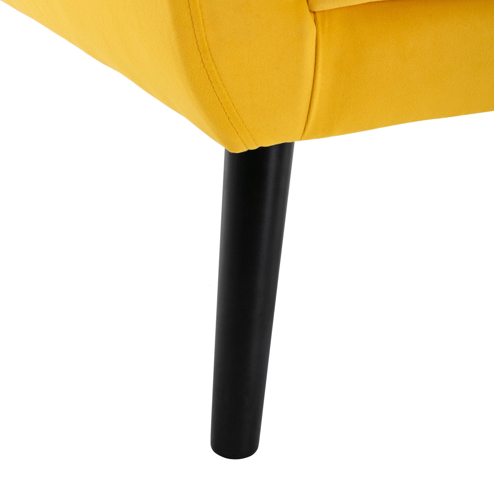 Modern Accent Chair with Black Legs - Upholstered Button Tufted Armchair in Linen Fabric | Ergonomic Living Room & Bedroom Chair | Perfect for Reading Nook, Home Office or Lounge Area (Yellow)