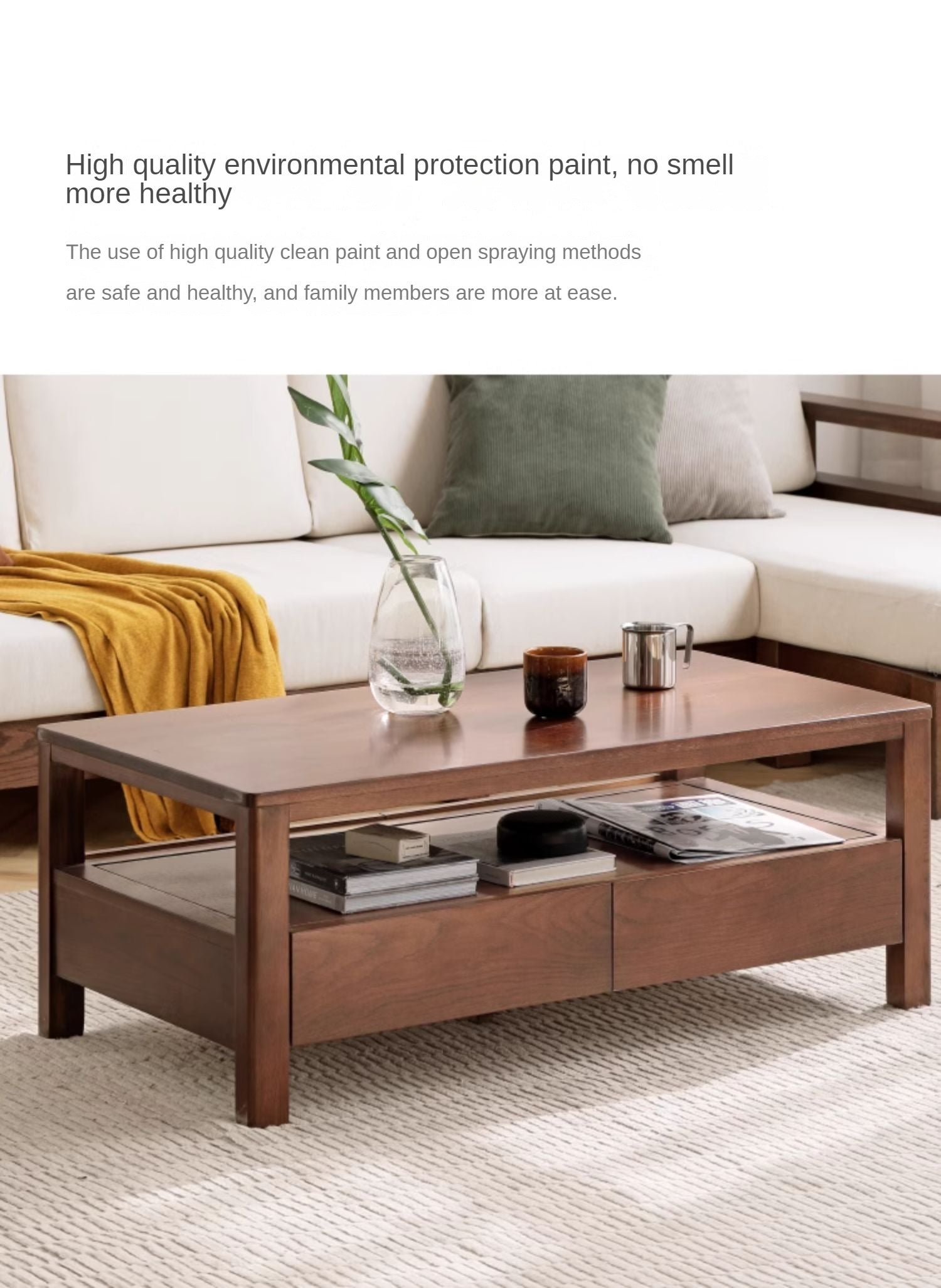 Solid Oak Wood Modern Minimalist Coffee Table - Scandinavian Style Living Room Furniture for Home Decor