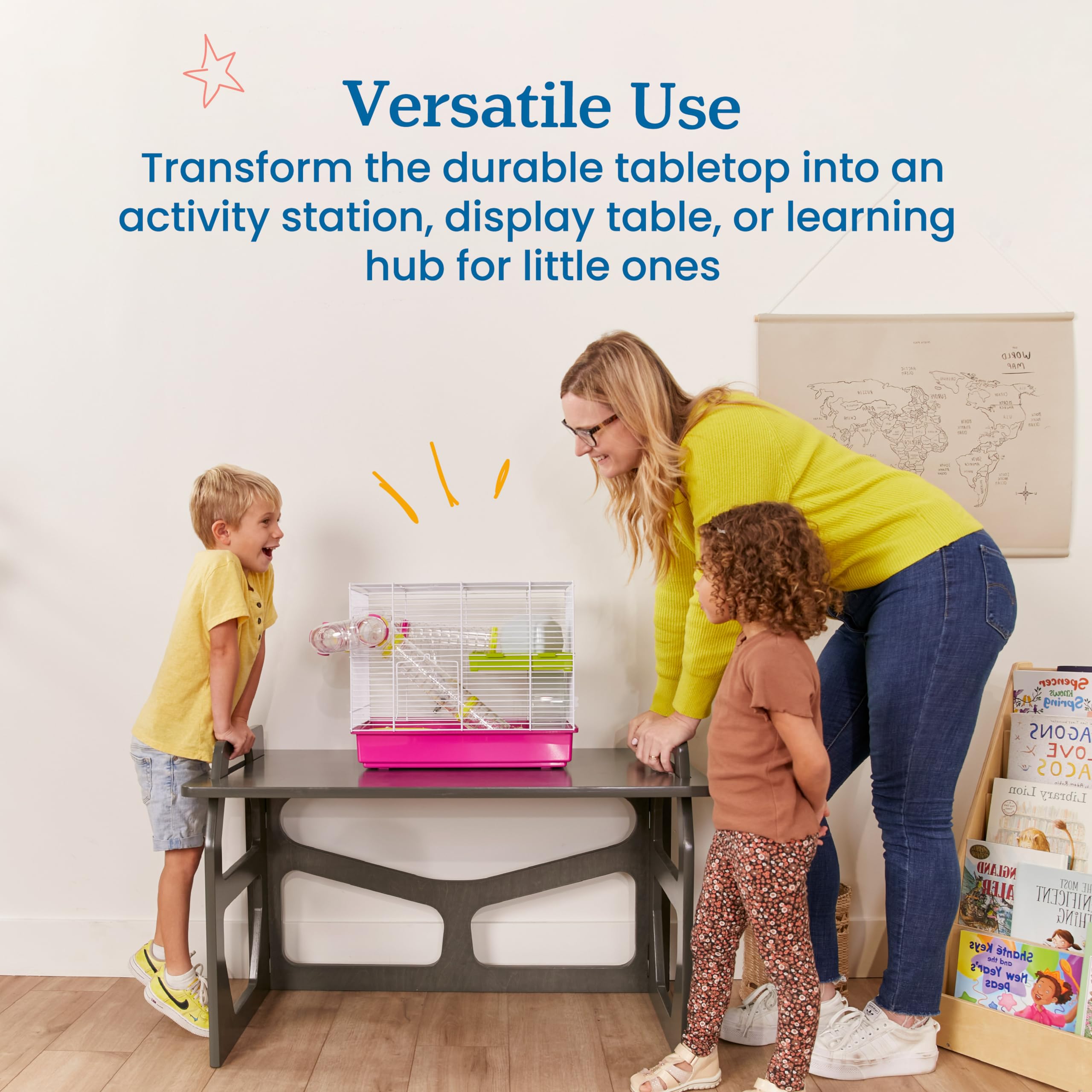 ECR4Kids StudyStation Desk - Adjustable Kids Furniture for Home & Classroom, Grey Wash - Perfect for Homework, Reading & Learning Activities