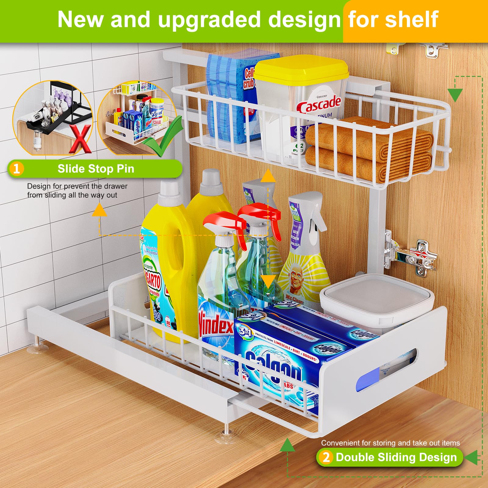 2 Pack Under Sink Organizer - Adjustable 2 Tier Pull Out Cabinet Shelf, Metal Slide Out Storage for Kitchen & Bathroom Organization (White) | Perfect for Maximizing Space Under Sink, Counter or Vanity