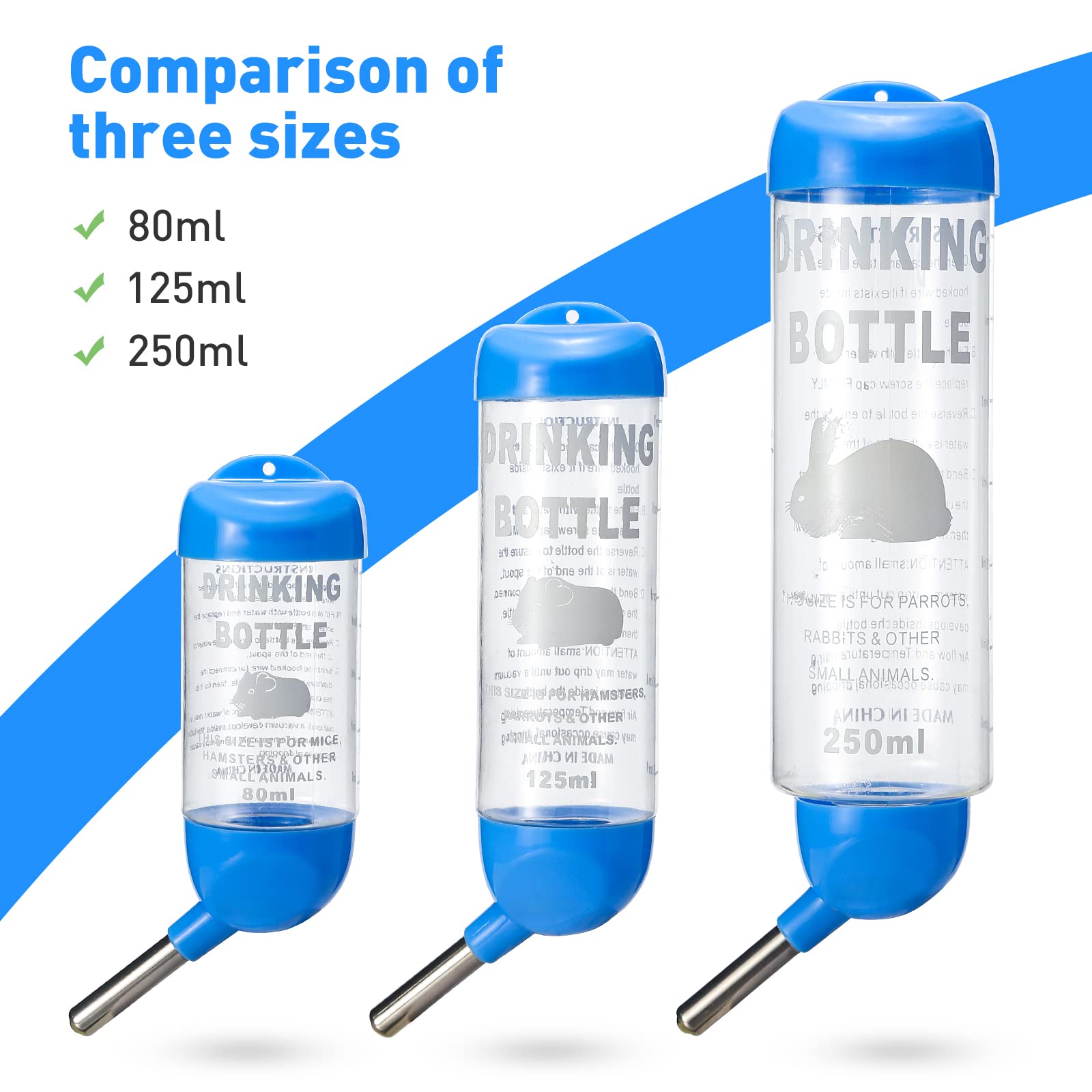 Small Animal Water Bottle for Rabbits, Hamsters, Guinea Pigs, Chinchillas, Gerbils, Squirrels - 4.2 oz Leak-Proof Pet Drinking Bottle - Perfect for Cages, Hutches, and Outdoor Enclosures