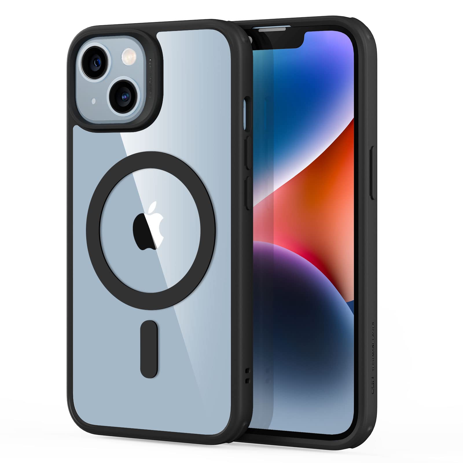 ESR Classic Hybrid Magnetic Case with HaloLock for iPhone 14/13 - Military-Grade Shockproof Protection, MagSafe Compatible, Scratch-Resistant Clear Black Back - Perfect for Work, Travel & Everyday Use