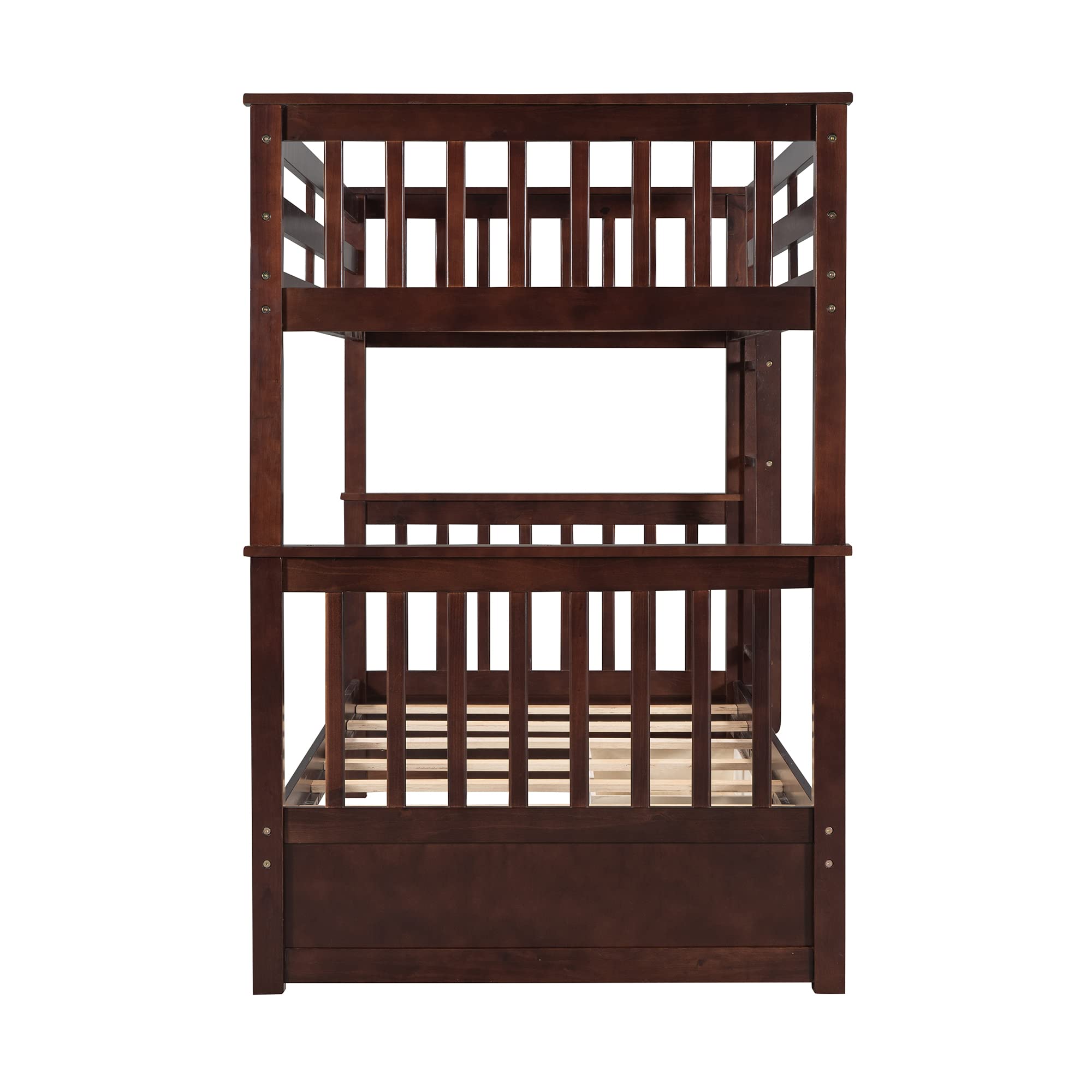 P PURLOVE Twin Over Twin Bunk Bed with 2 Storage Drawers - Solid Wood Bunk Bed Frame with Ladder, Converts to 2 Separate Twin Beds - No Box Spring Needed - Perfect for Kids, Teens, Boys & Girls Bedrooms (Espresso Finish) | Space-Saving Solution for Small Rooms, Dorms, Vacation Homes & Shared Kids' Rooms