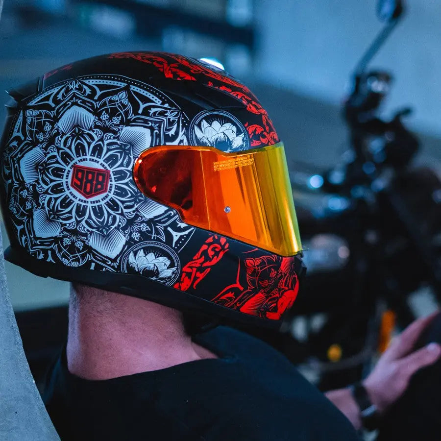 VOSS 988 Moto 1 Mandala Full Face Motorcycle Helmet - DOT Approved for Men & Women - Stylish Street Bike & Cruiser Riding Gear for Safety & Comfort