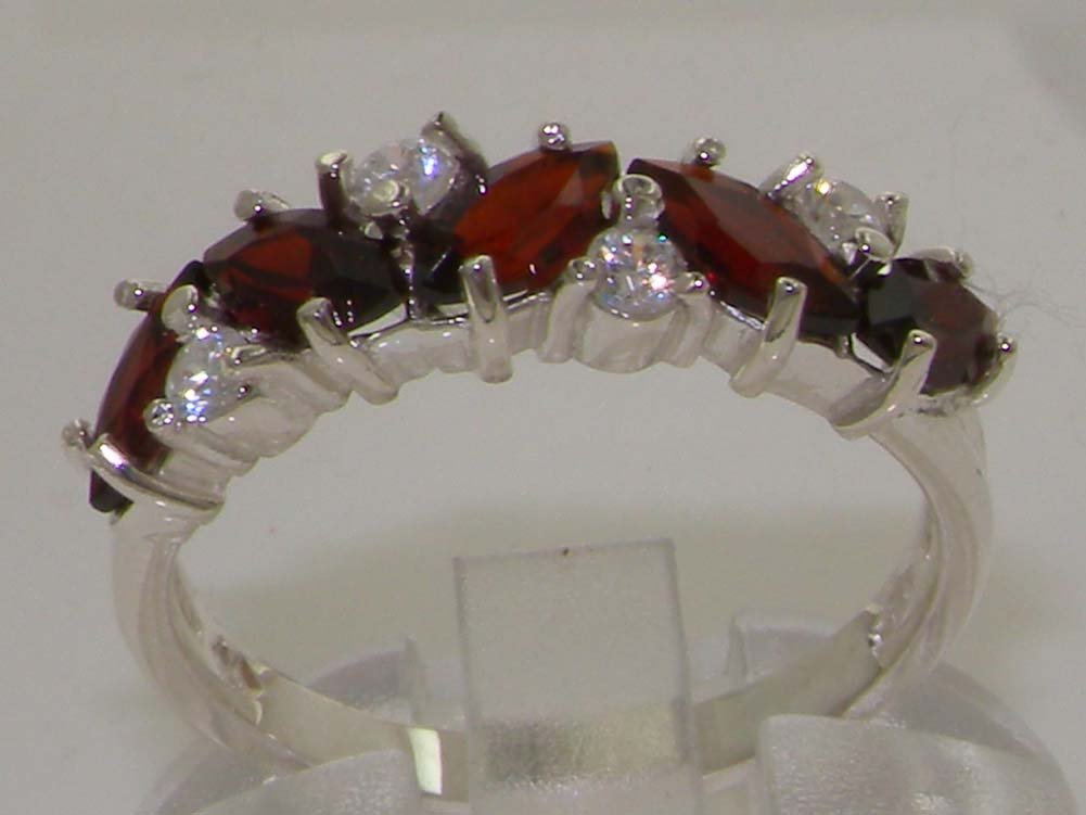 10k White Gold Cubic Zirconia & Genuine Garnet Women's Eternity Ring - Elegant Wedding Band, Anniversary Gift, Valentine's Day Jewelry for Her