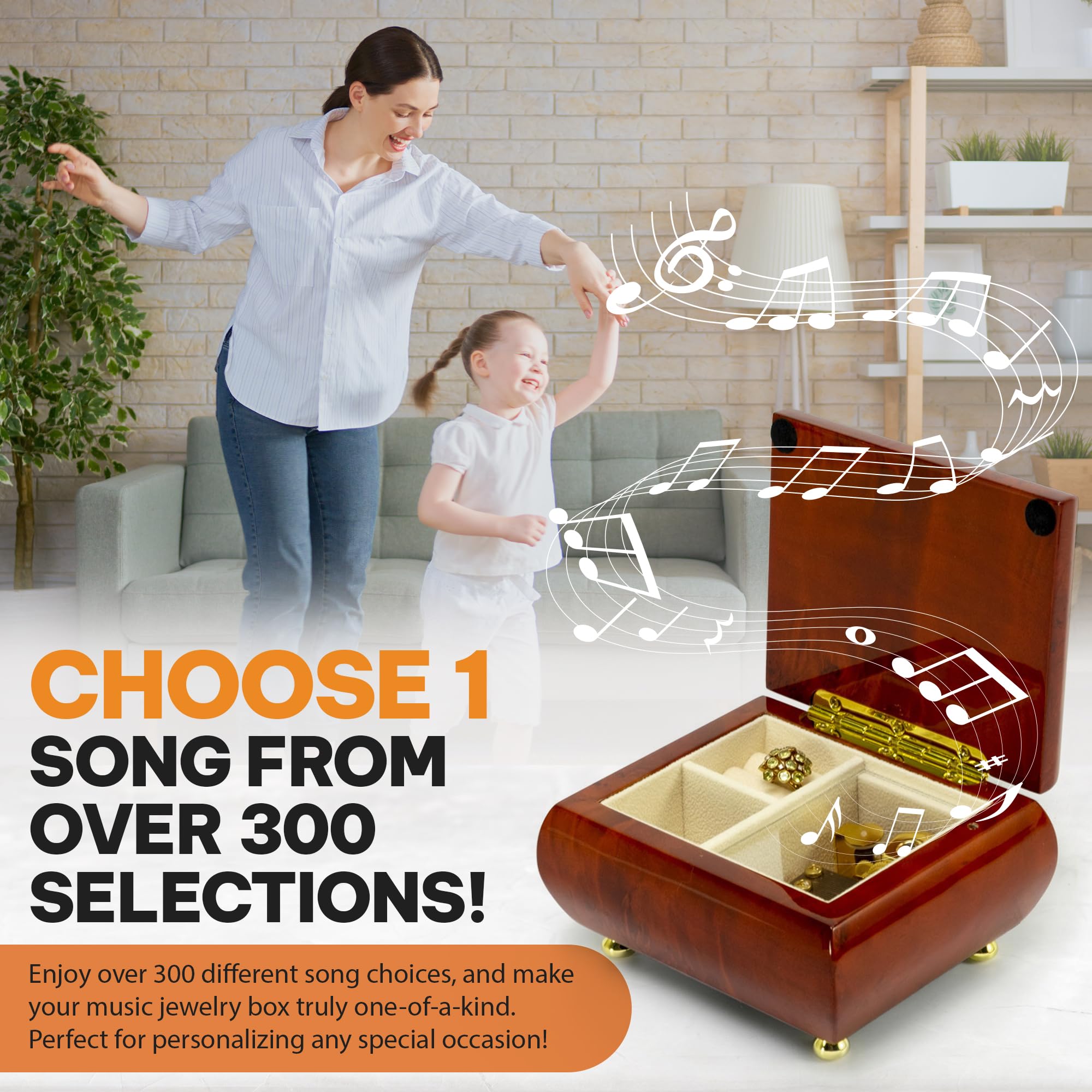Personalized Wooden Musical Jewelry Box for Women & Girls - Custom Song Jewelry Organizer with Music - Elegant Earrings & Rings Storage Box - 5.0 x 4.5 x 2.5 Inches (And I Love Her) - Perfect Gift for Birthdays, Anniversaries & Valentine's Day