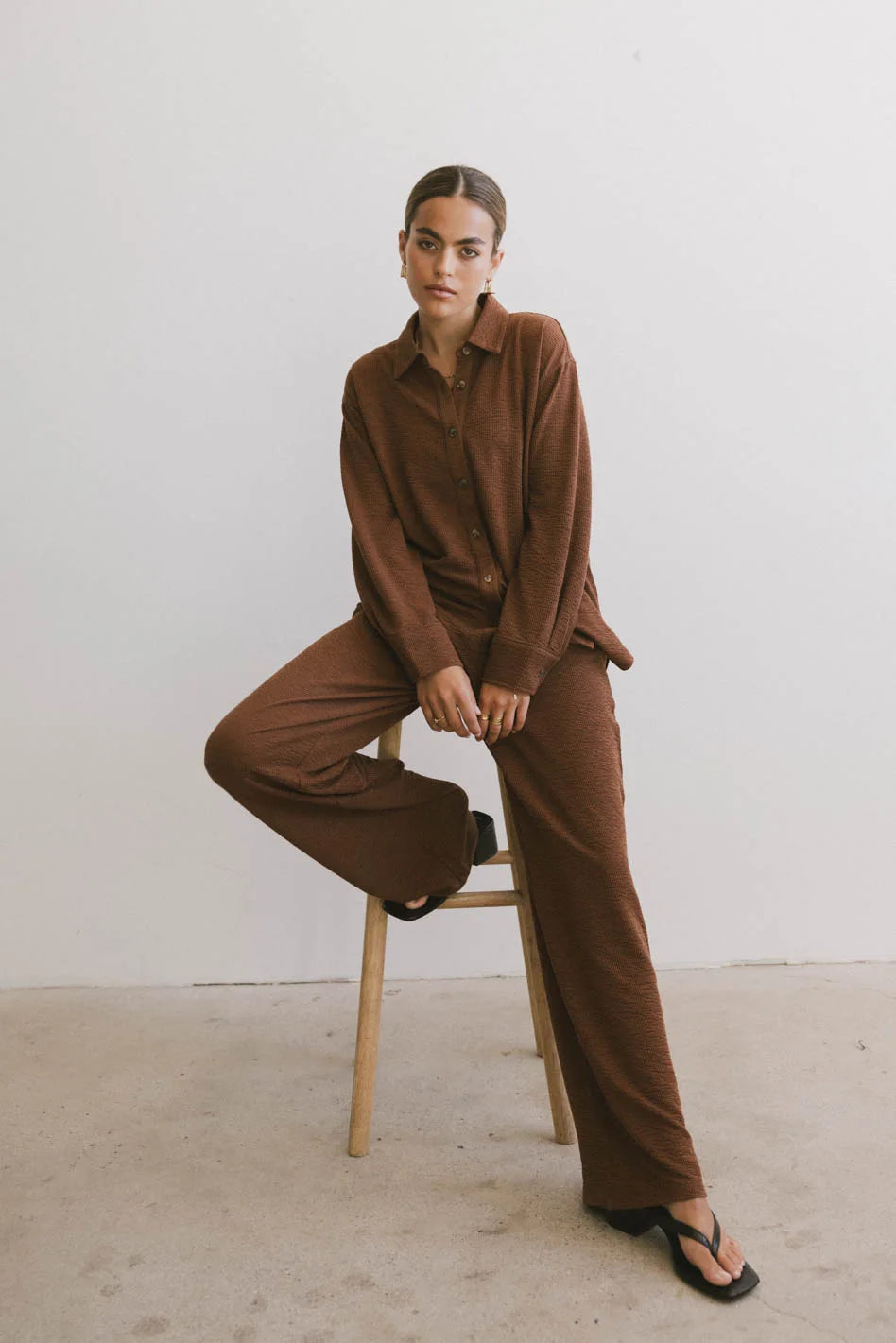 Etta Wide Leg Pants for Women - High Waisted Comfortable Terra Cotta Casual Pants - Perfect for Office, Travel and Everyday Wear