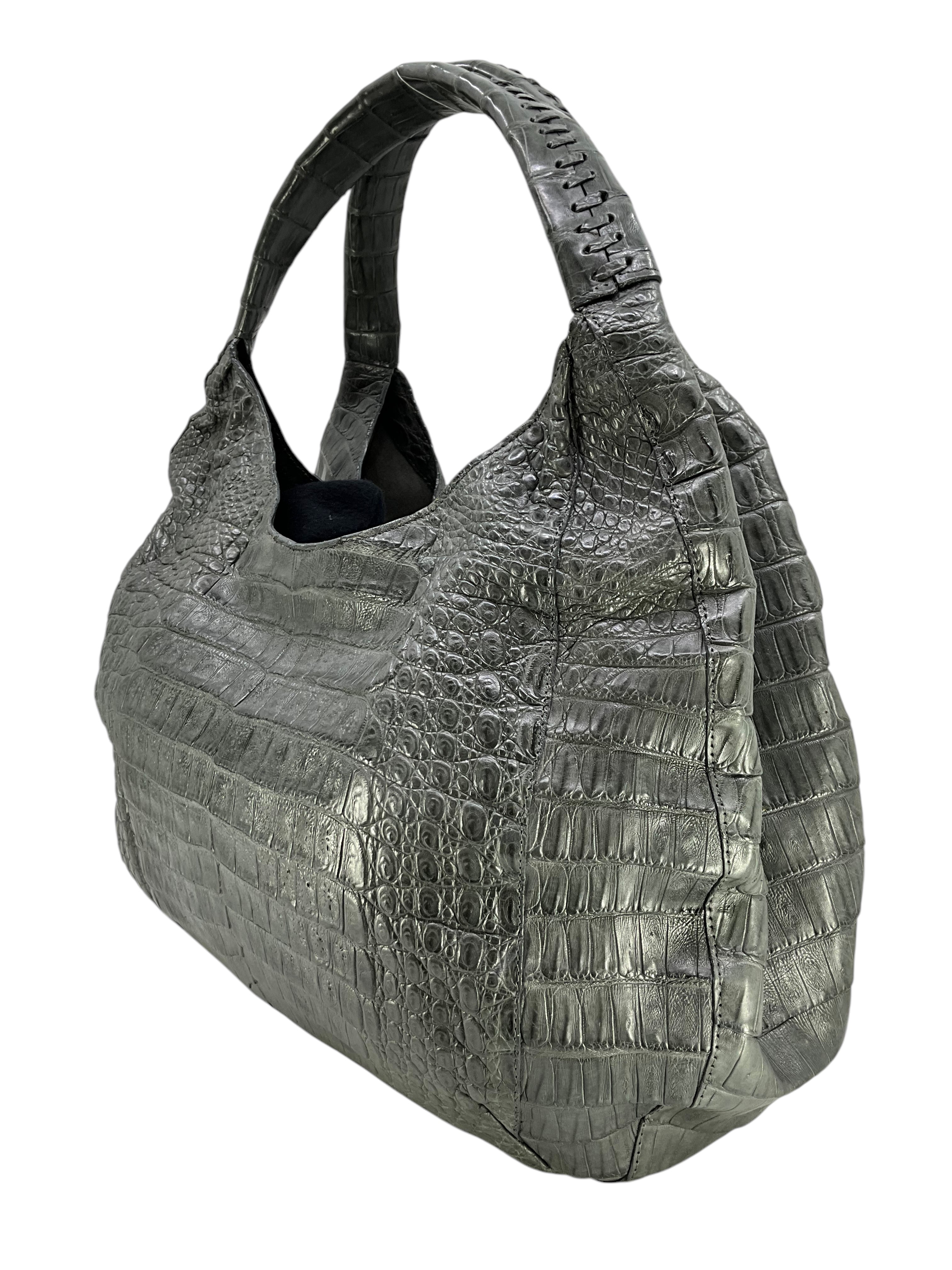 Nancy Gonzalez Genuine Crocodile Leather Hobo Bag with Ruffled Design - Perfect for Women's Fashion, Evening Events & Luxury Handbag Collection