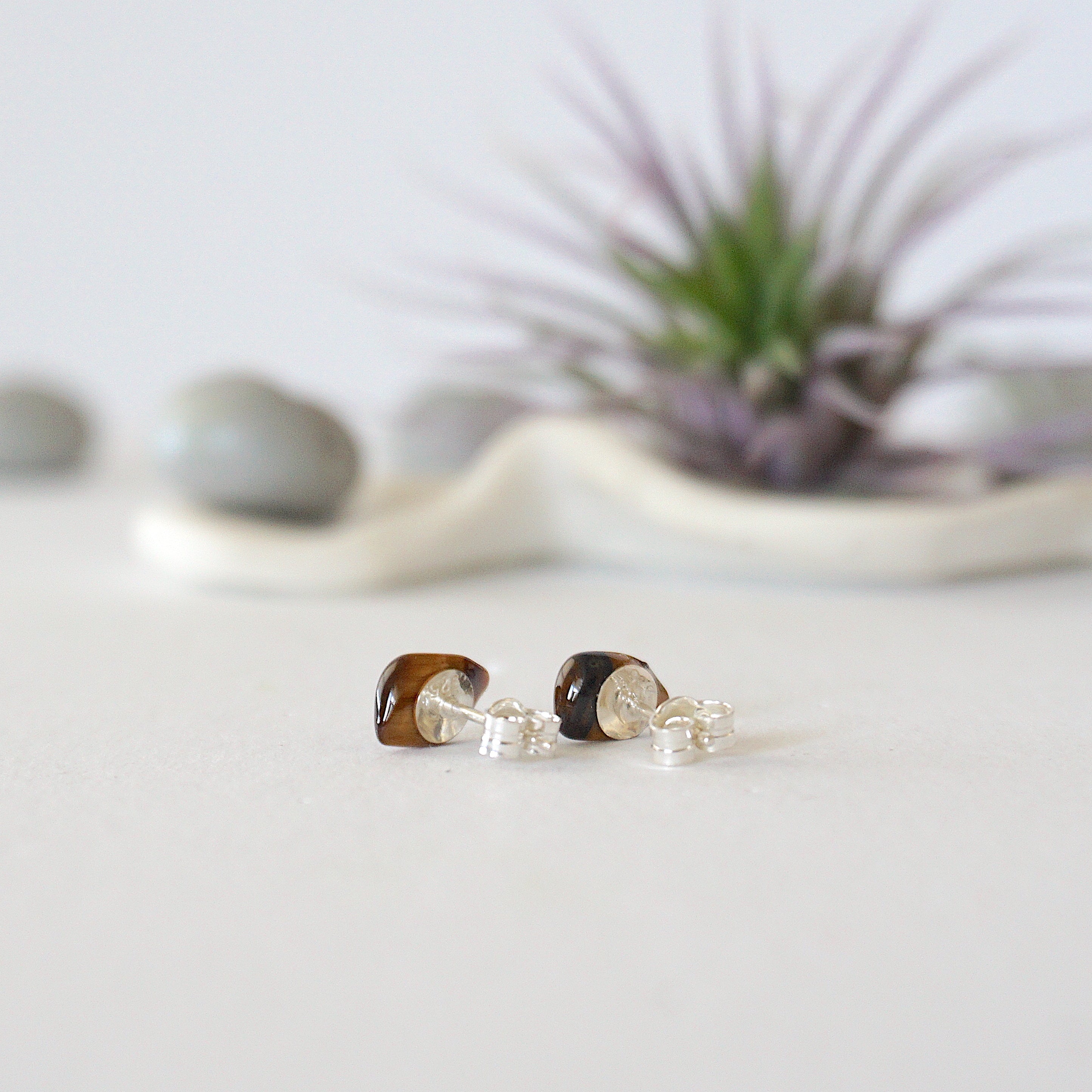 Tiger's Eye Stud Earrings - Natural Stone Post Earrings for Women | Perfect for Everyday Wear, Office & Special Occasions