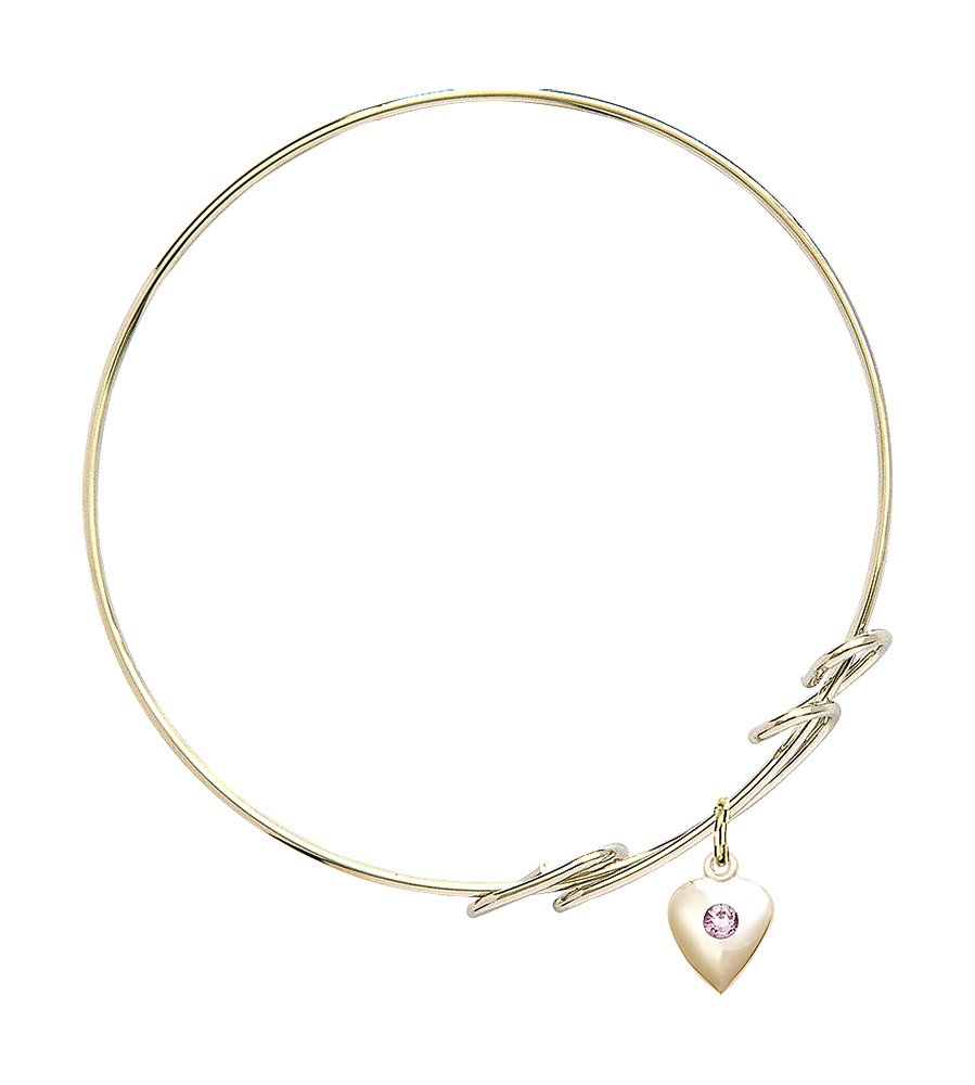 8 Inch Round Double Loop Bangle Bracelet with Heart Charm & Light Purple Crystals - Elegant Jewelry for Women, Perfect for Parties, Weddings & Everyday Wear