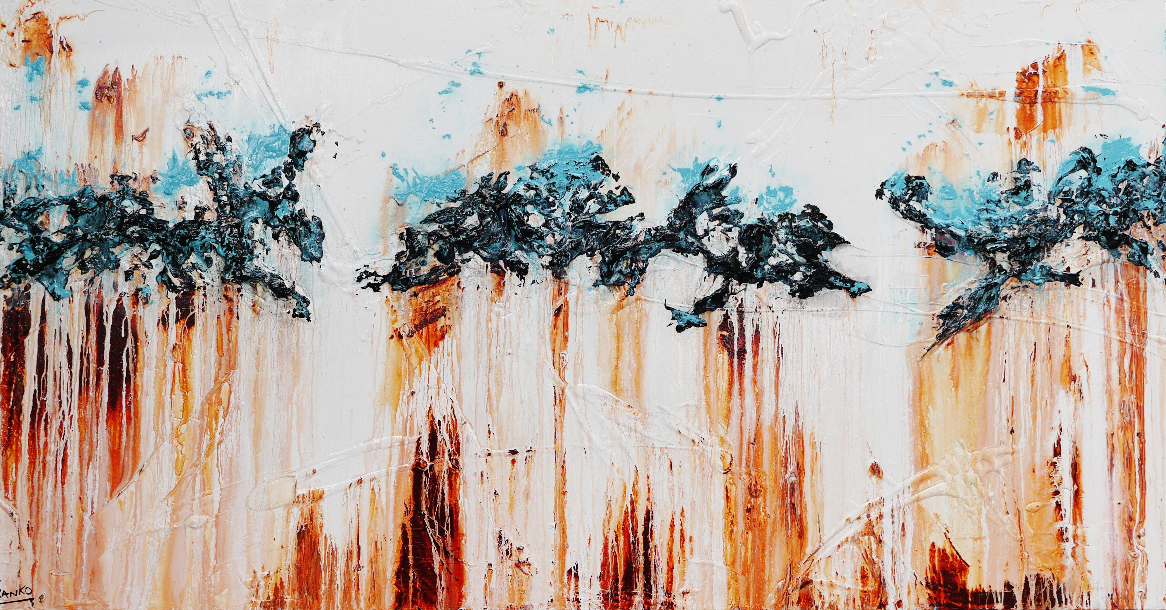 Abstract Brown White Teal Wall Art Canvas Painting - Modern Home Decor for Living Room, Bedroom & Office