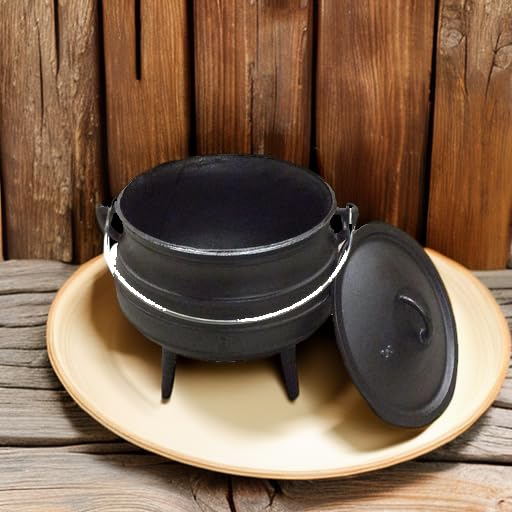Cuisiland 8.5QT Pre-Seasoned Cast Iron Dutch Oven with Lid & Tripod Legs - South African Style Campfire Pot for Outdoor Cooking, Braising, Stews & Soups - Heavy Duty Cast Iron Cauldron Perfect for Camping, Backyard BBQs and Dutch Oven Cooking Competitions