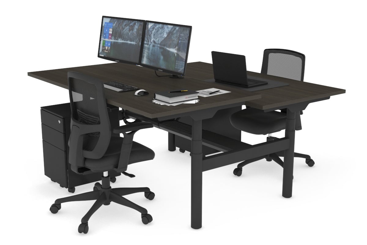 Flexi Premium Height Adjustable 2 Person H Bench Workstation - Black Frame [1600L x 800W with Cable Management] - Ideal for Office, Home Workspace & Collaborative Work Environments