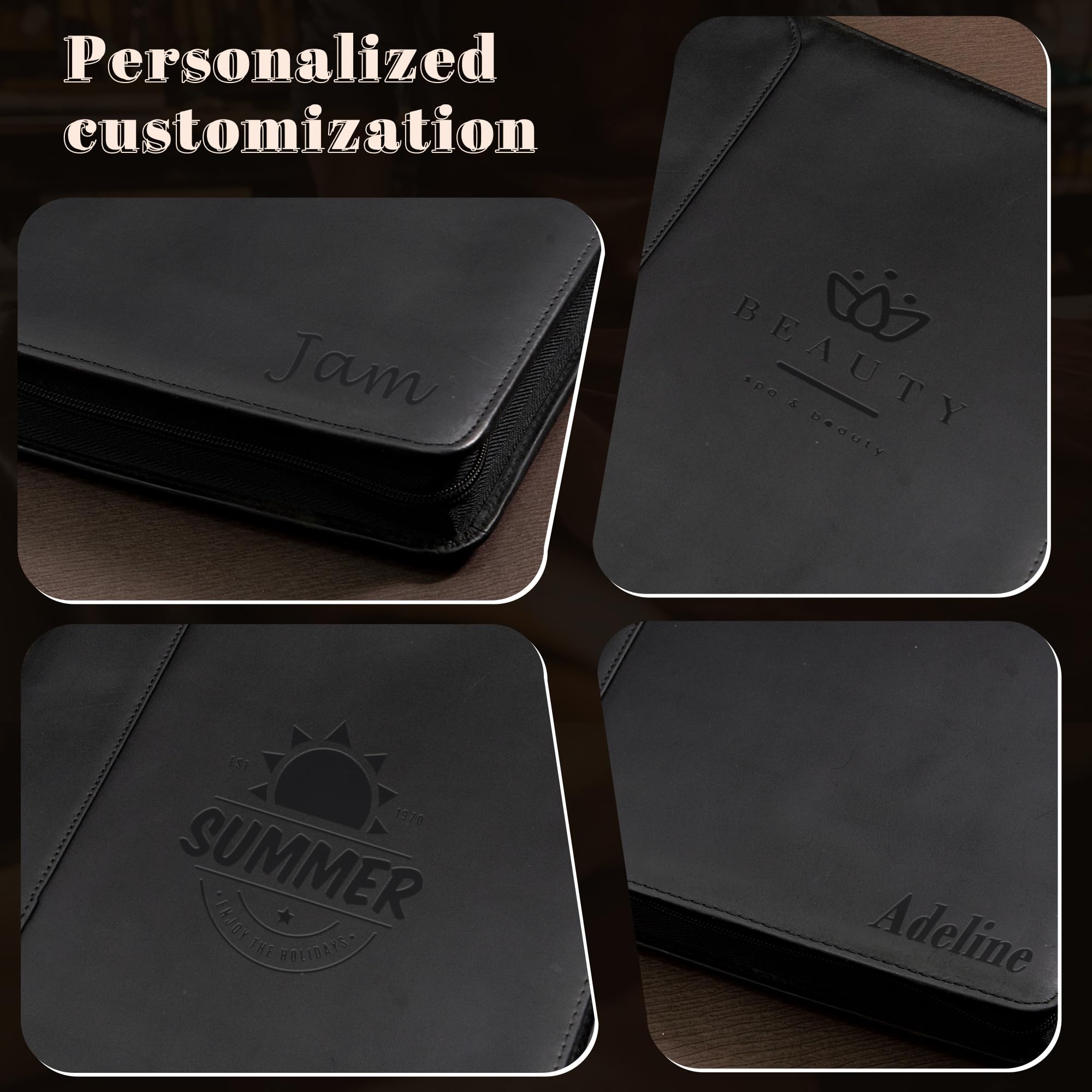 **Personalized Leather Portfolio for Men - Custom Engraved Name, Genuine Leather 3-Ring Binder Organizer with A4 Writing Pad - Handmade Business Gift for Professionals, Executives & Graduates (Black) - Perfect for Meetings, Presentations & Corporate Gifts**