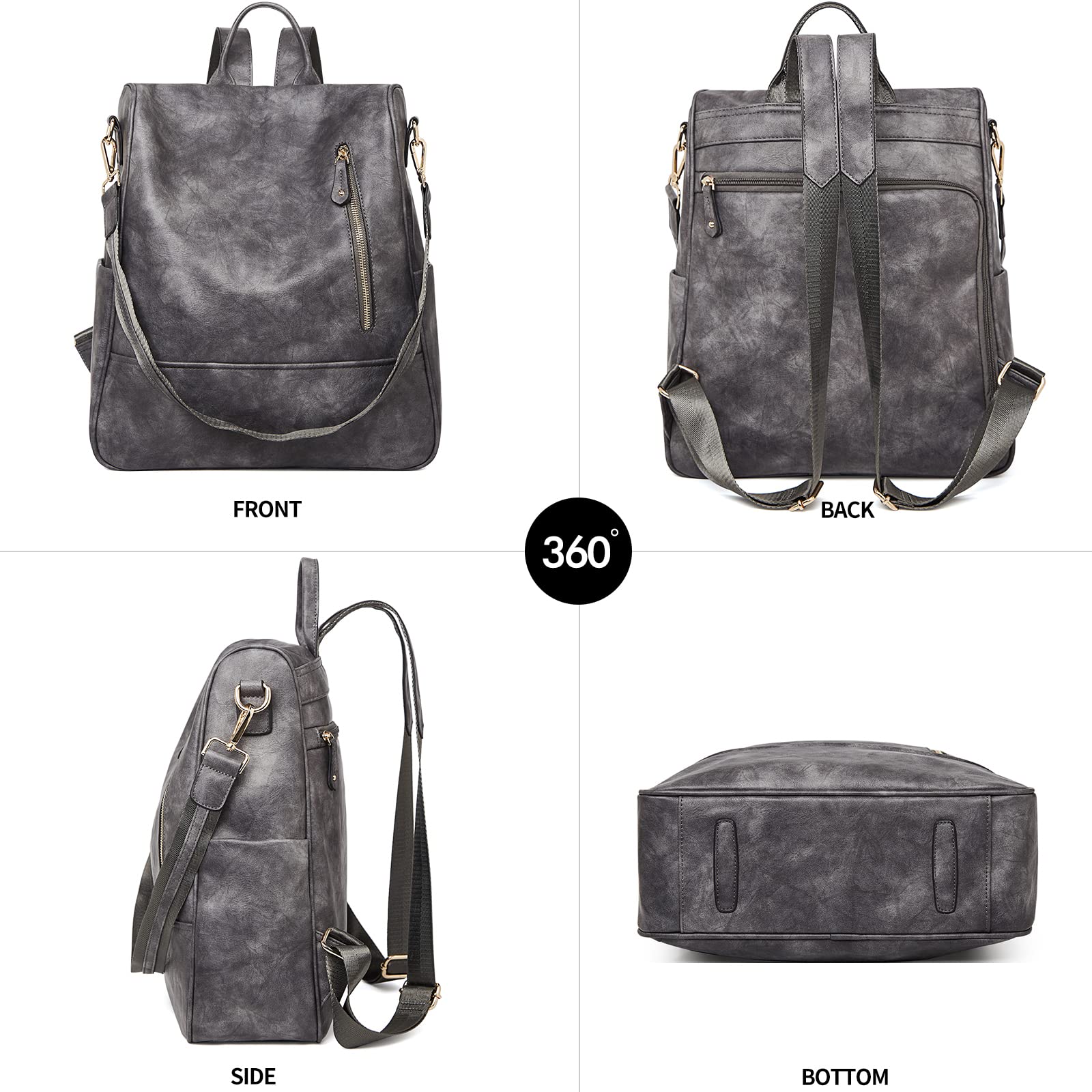 FOXLOVER Women's Leather Backpack Purse - Large Travel Backpack, Fashionable Designer Shoulder Bag for Women (Grey) - Perfect for Work, College, Travel & Everyday Use