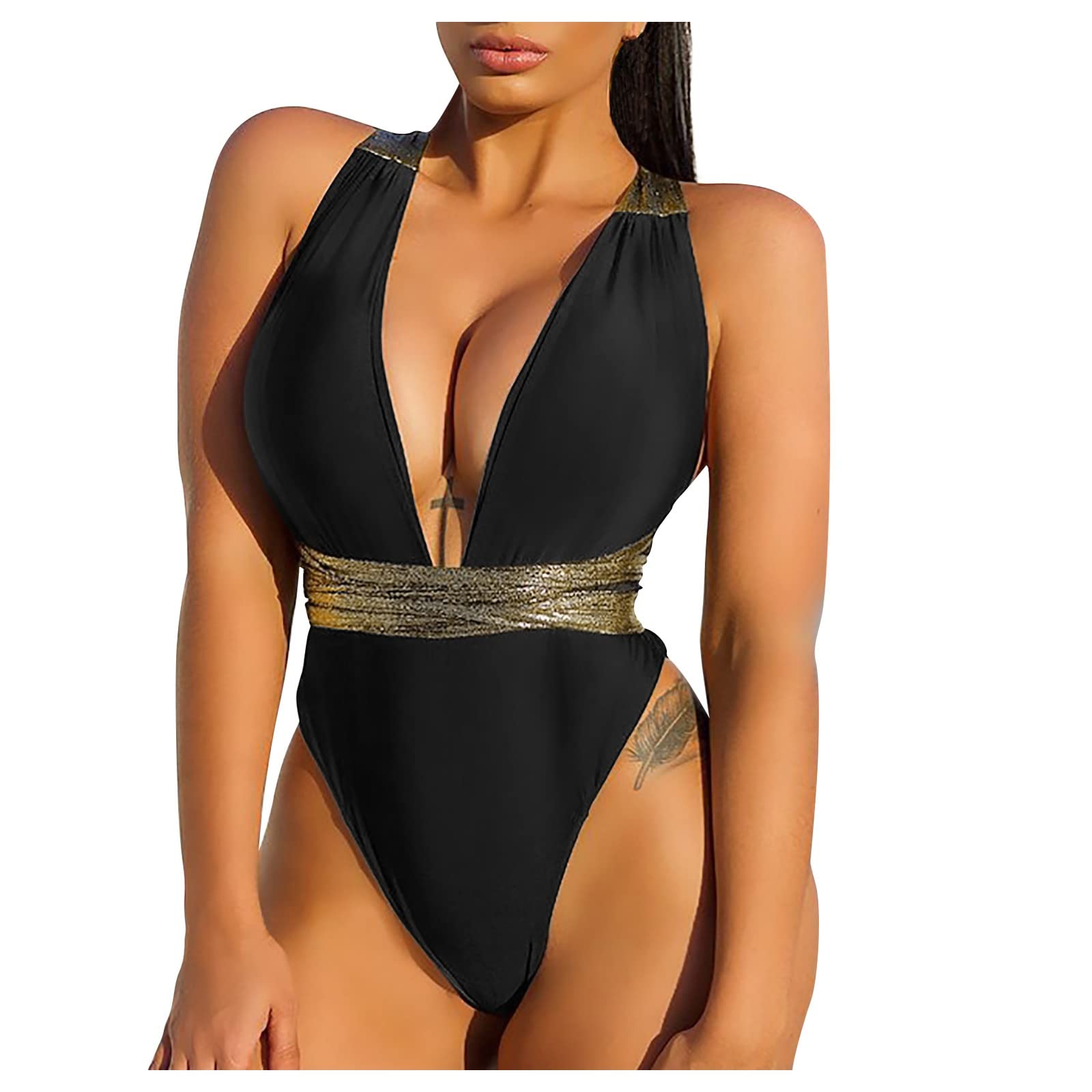 Vintage Push Up One Piece Swimsuit for Women - Deep V Neck, Cutout Design, Ruched Swimdress with Criss Cross Back | Perfect for Beach Vacations, Pool Parties & Summer Getaways