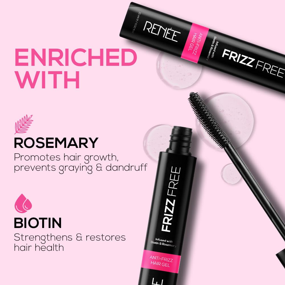 RENEE Frizz Free Hair Finishing Stick - Anti-Frizz Hair Wax for Flyaways & Baby Hairs, Non-Sticky Smoothing Gel with Biotin & Rosemary (15ml) - Perfect for Styling, Taming Flyaways & Finishing Looks - Great for Daily Use, Work, Parties & Special Occasions