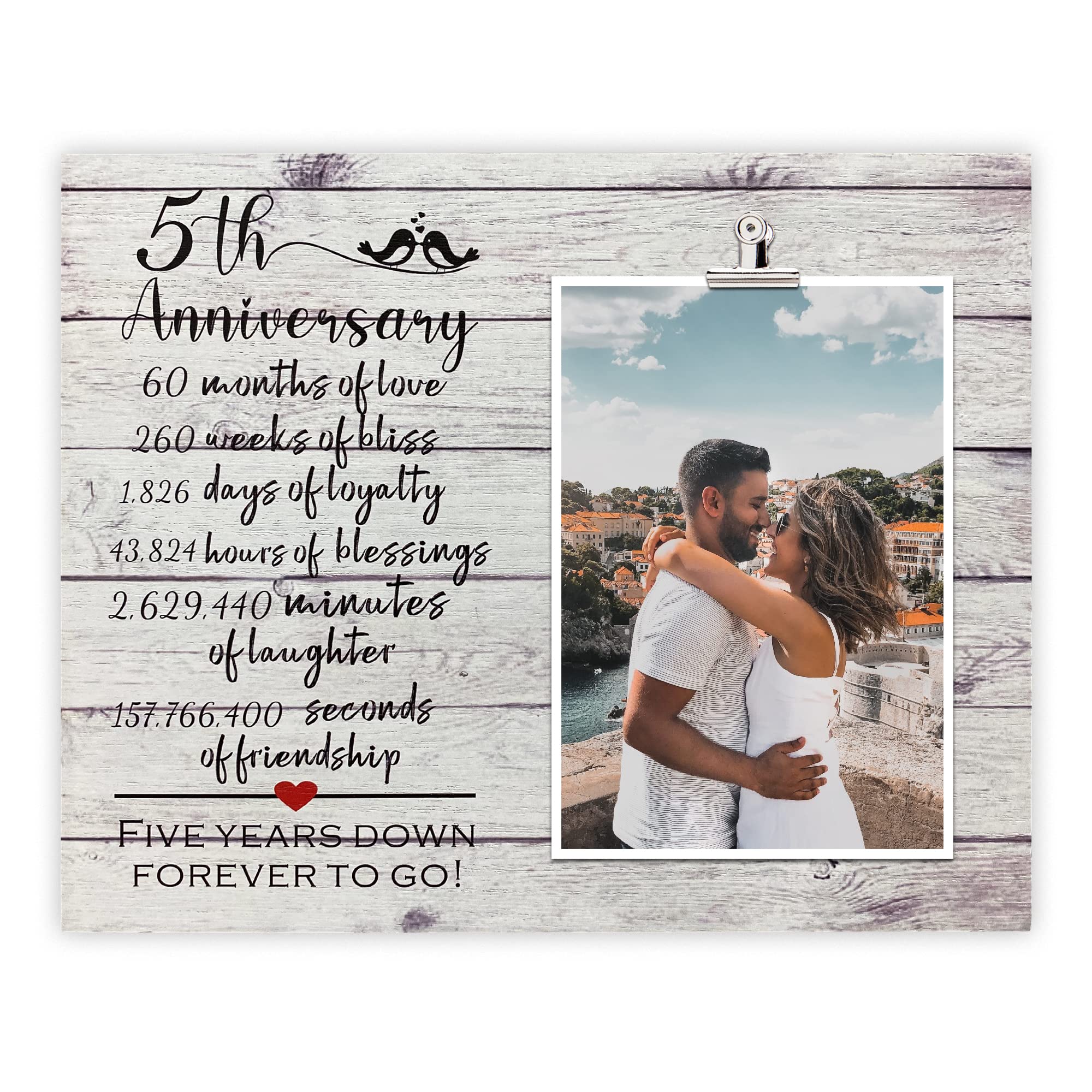 ZENNLAB 5th Anniversary Wood Picture Frame - Romantic Wedding Anniversary Gift for Couples, Husband & Wife - Perfect for Home Decor, Office Display & Cherishing Memories - Celebrate 5 Years Together with This Timeless Keepsake