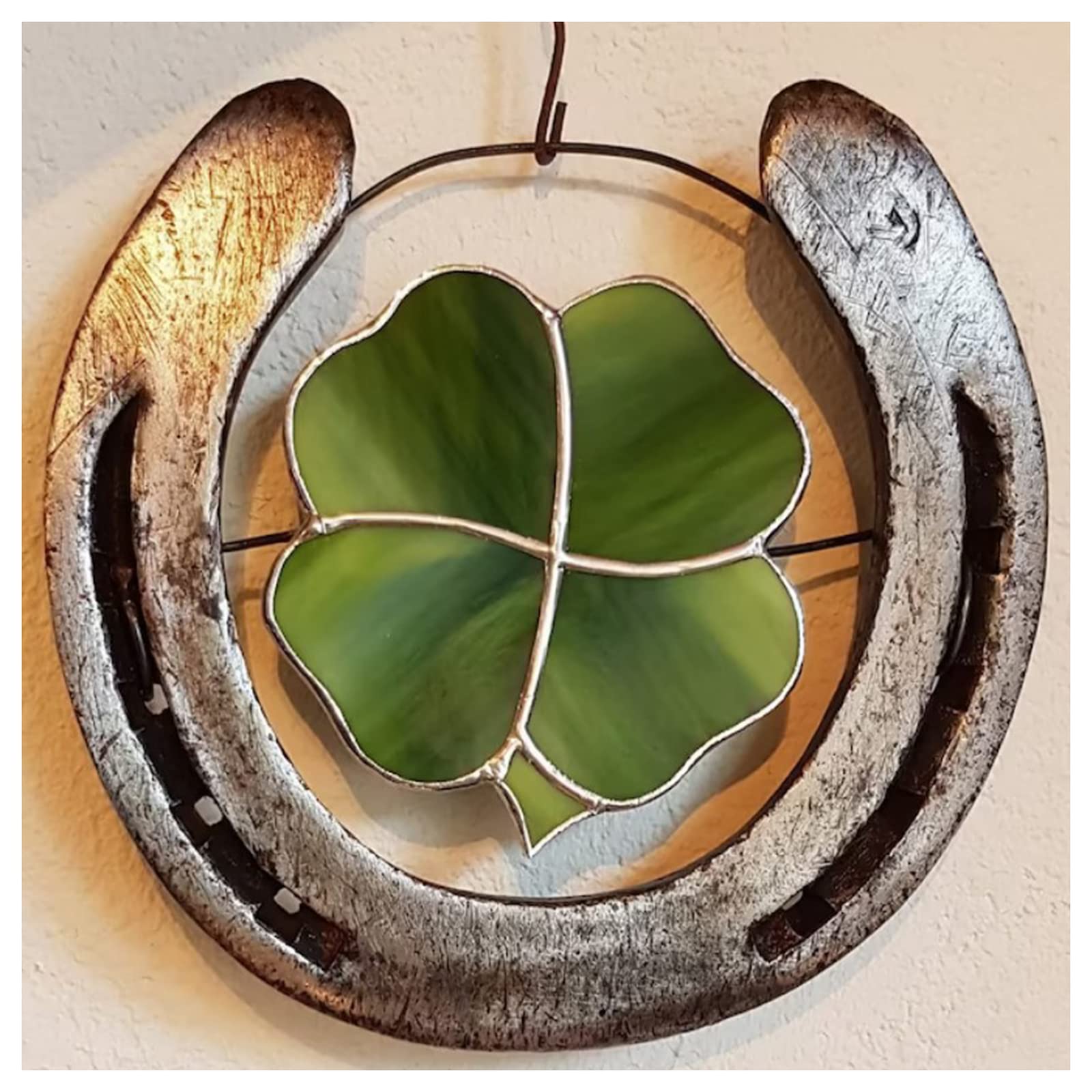 Lucky Four Leaf Clover Horseshoe Wall Decor - 10cm Metal Horseshoe Ornament for Home, Office & Garden - Irish Good Luck Charm for St. Patrick's Day & Housewarming Gifts