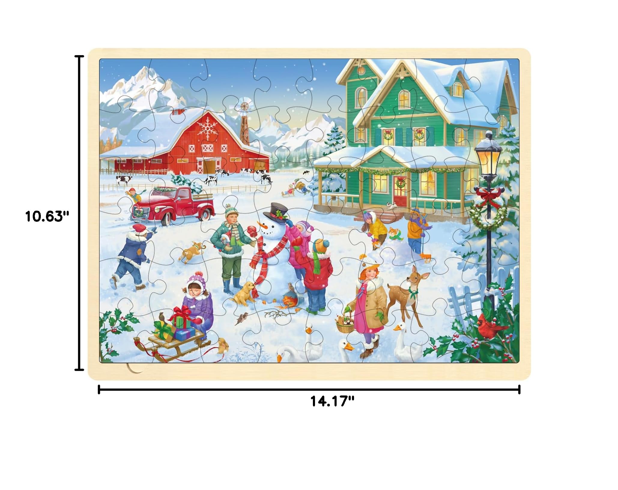 48-Piece Christmas Wooden Jigsaw Puzzle for Kids Ages 3-5 | Winter Holiday Snowy Farm Puzzle with Storage Tray | Educational Toddler Toys for Ages 4-8 | Perfect for Family Game Night & Preschool Learning Activities