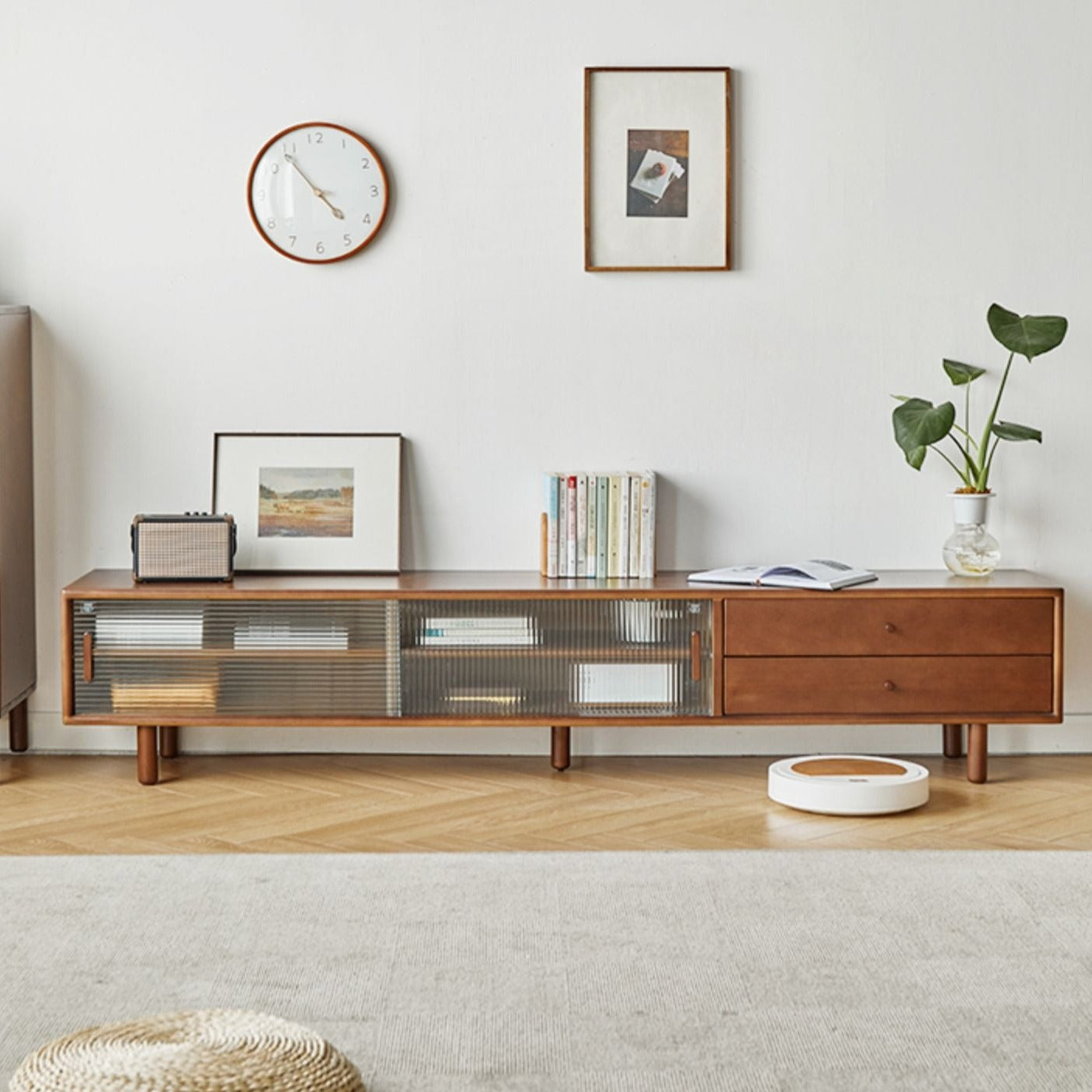 Solid Beech Wood TV Stand with Storage - Modern Entertainment Center for Living Room, Bedroom & Home Theater