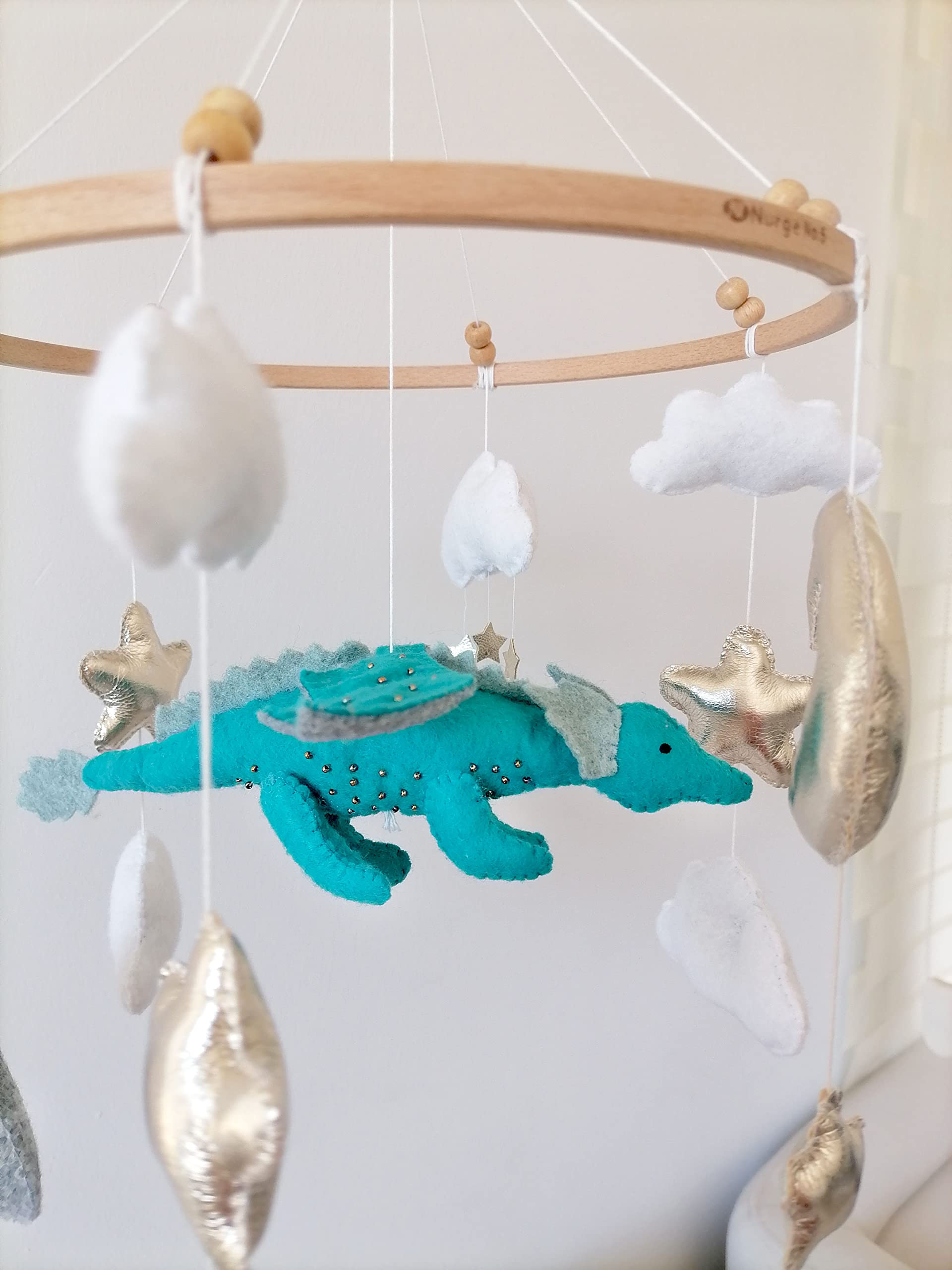 Fantasy Dragon Baby Mobile - Gold Star & Moon Crib Mobile with Gray Mountains Design | Perfect Nursery Decor & Baby Shower Gift for Newborns | Ideal for Soothing and Entertaining Babies in Cribs