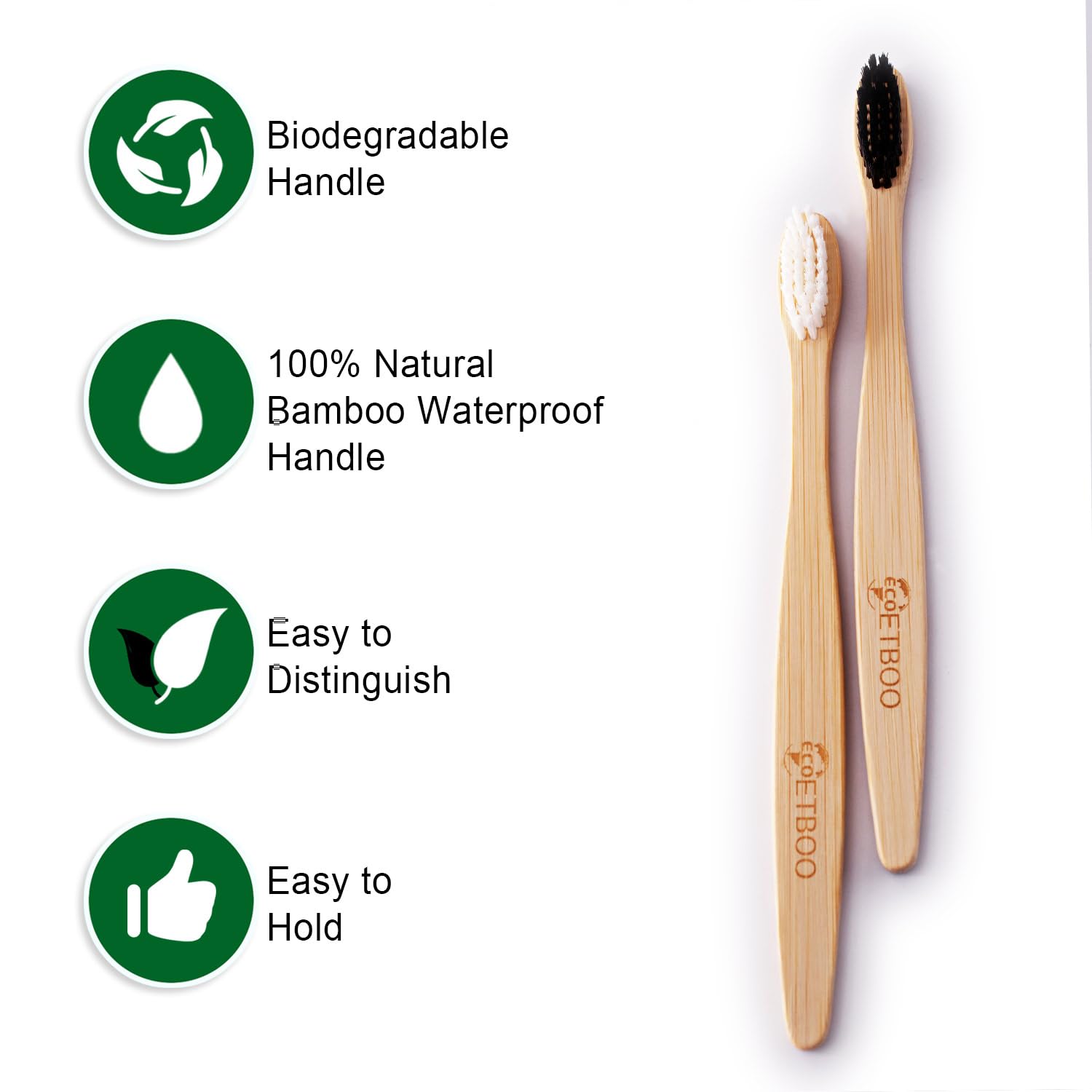 Eco-Friendly Bamboo Toothbrushes for Adults - Medium Bristles, 10-Pack Natural Organic Wooden Toothbrush Set with Charcoal-Infused Handle (Black & White) - Perfect for Sustainable Oral Care at Home & Travel