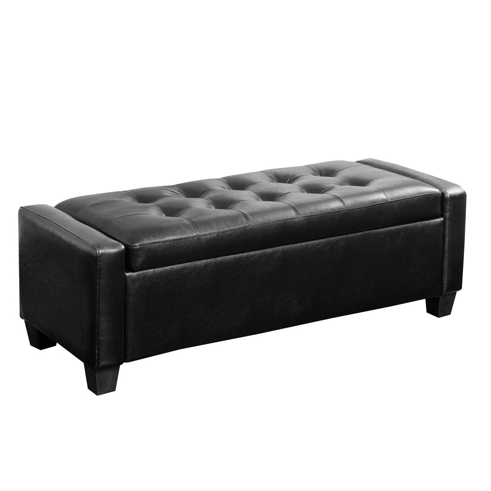 U-MAX Black Faux Leather Storage Ottoman Bench with Foldable Design - Perfect for Living Room, Bedroom & Entryway Organization