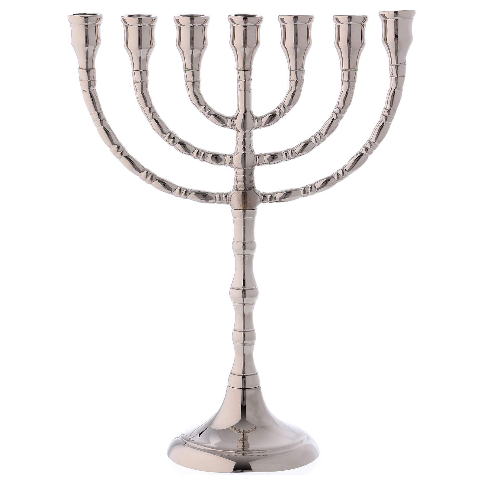 Silver-Plated Brass Menorah Candle Holder - 7 Branch Hanukkah Candelabra (25cm/9.8in) for Jewish Holiday Decor & Home Celebration