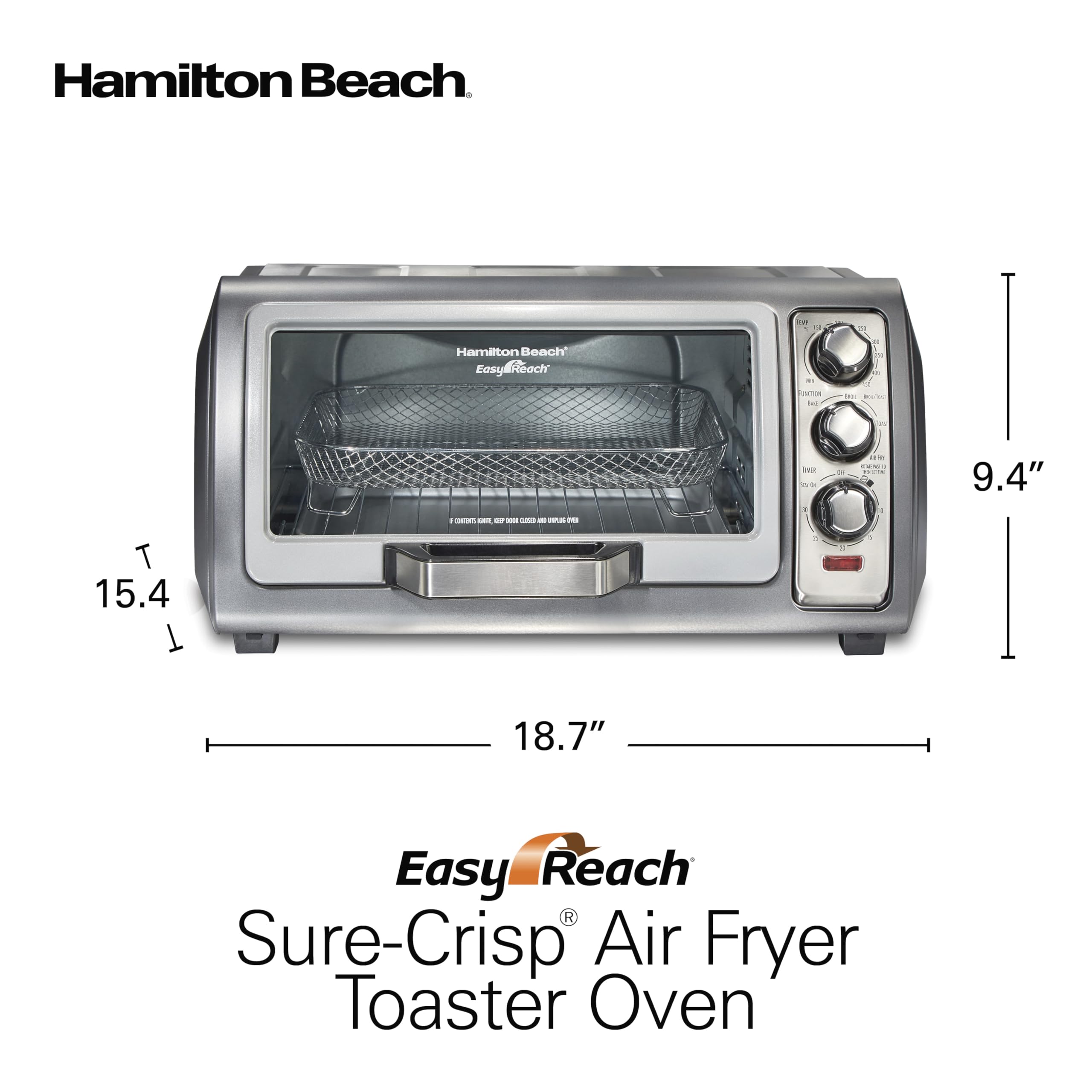 Hamilton Beach 12-in-1 Air Fryer Toaster Oven Combo - Large 6-Slice Capacity, Fits 12-Inch Pizza, 4 Cooking Functions (Convection, Bake, Broil, Toast) with Roll-Top Door & Sure-Crisp Technology - Stainless Steel Countertop Oven for Baking, Air Frying, Roasting & Reheating - Perfect for Small Kitchens, Dorms & Family Cooking